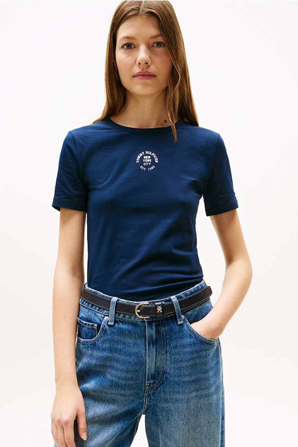 Kadın Grafik Baskılı Bisiklet Yaka T-Shirt - Lacivert | M
