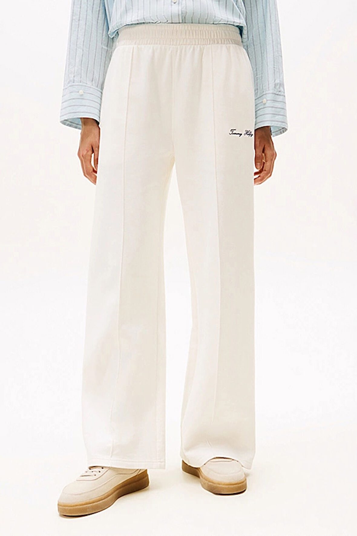 Kadın Nervür Detaylı Geniş Paça Eşofman Altı - Ekru | XL