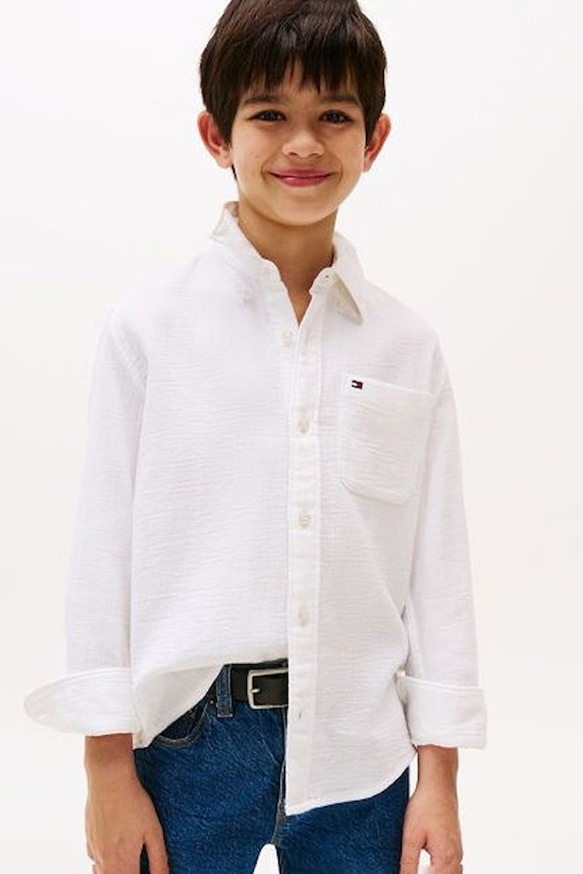 Erkek Çocuk Dokulu Pamuklu Gömlek - Beyaz | 12 Yaş