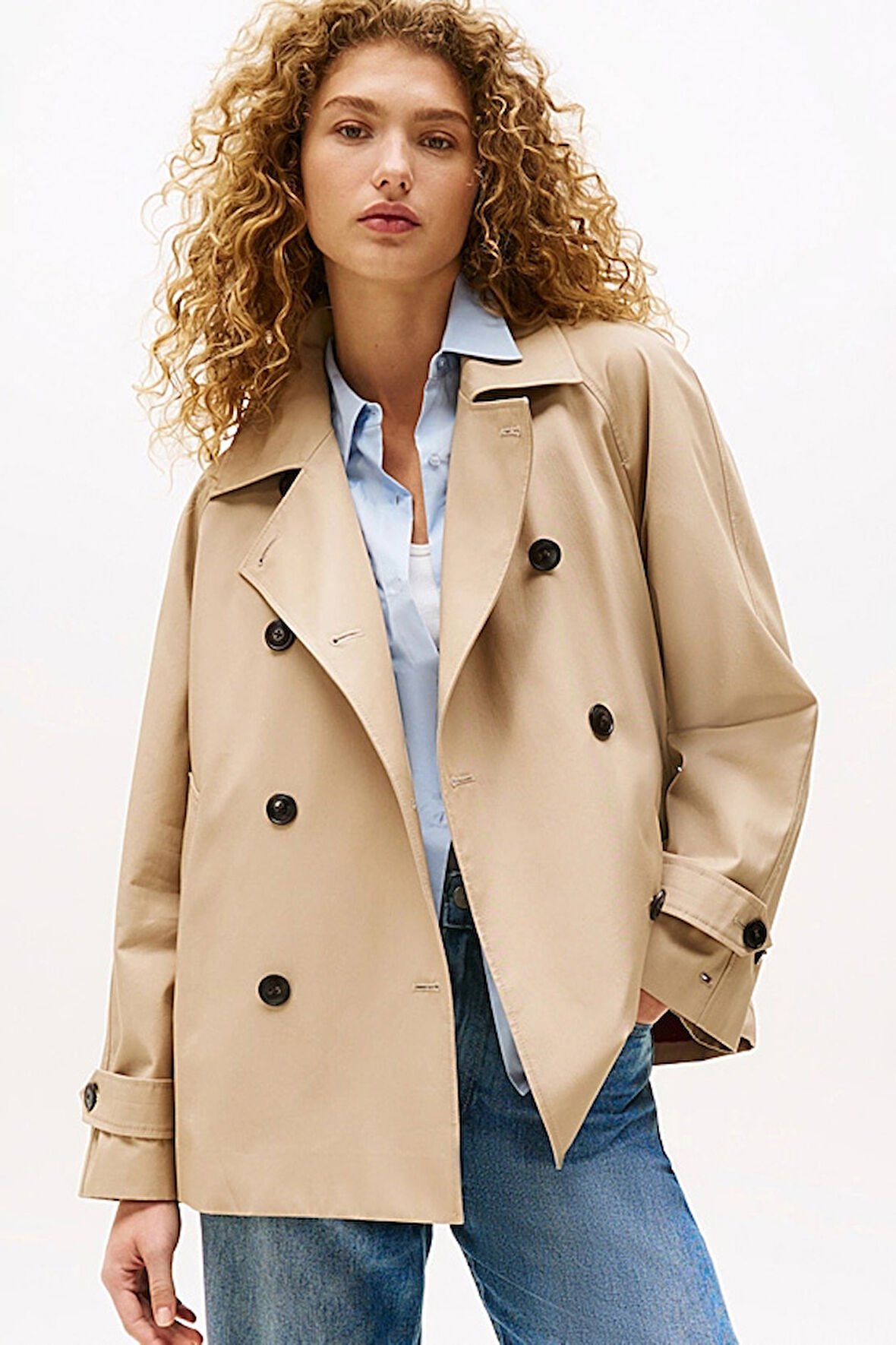 Kadın Kruvaze Yaka Kısa Trençkot - Bej | 42