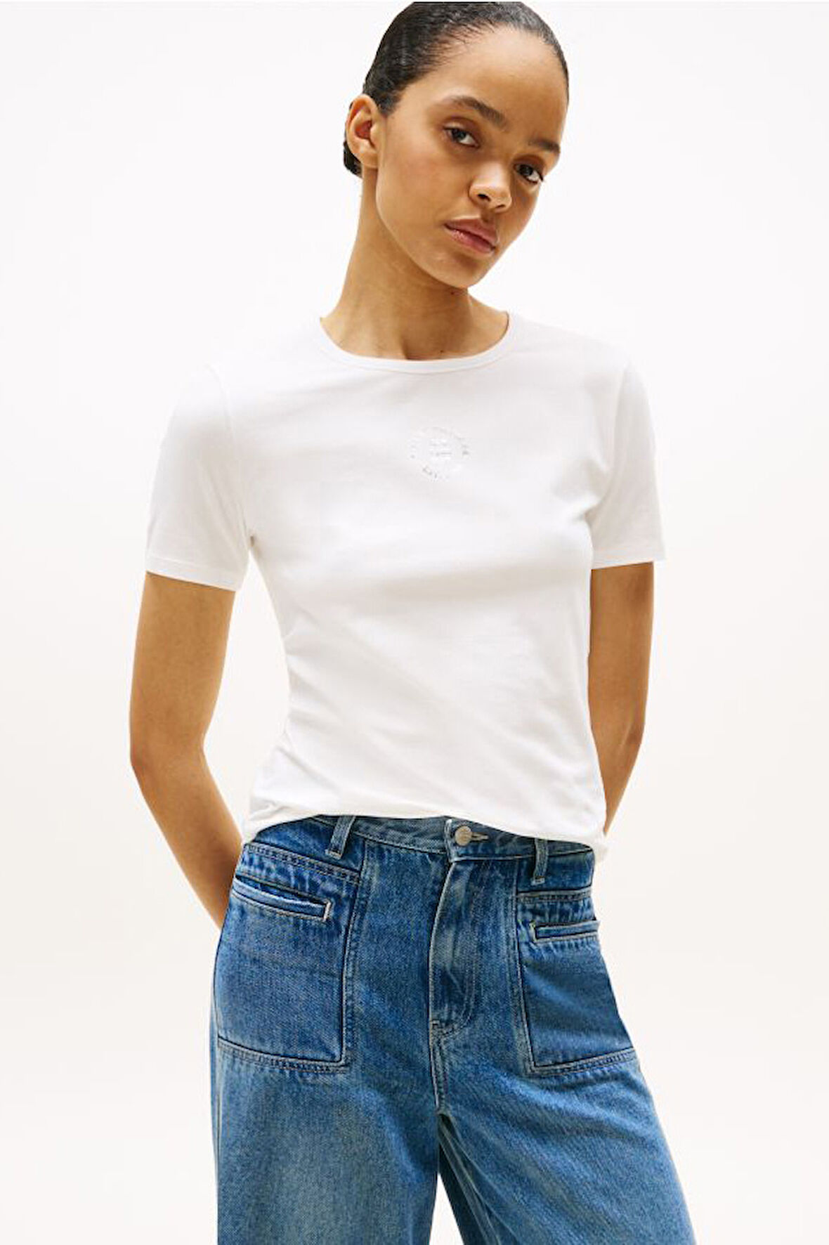 Kadın Grafik Baskılı Bisiklet Yaka T-Shirt - Ekru | S