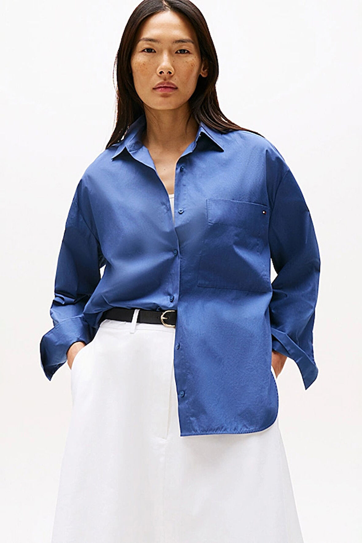 Kadın Rahat Kesim Klasik Yaka Gömlek - Mavi | 40