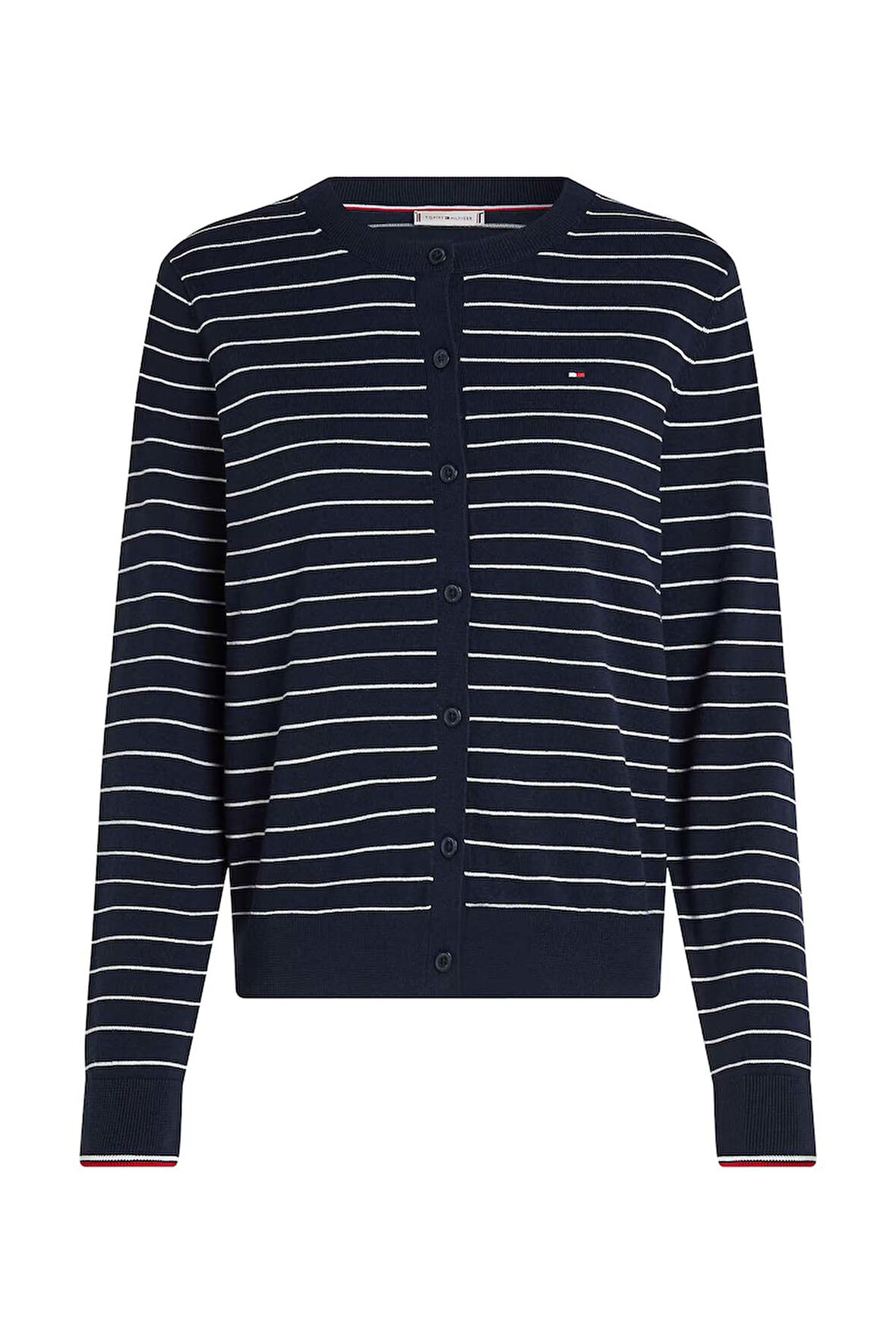 Kadın Jersey Stitch Organik Pamuklu Çizgili Hırka - Lacivert | XS