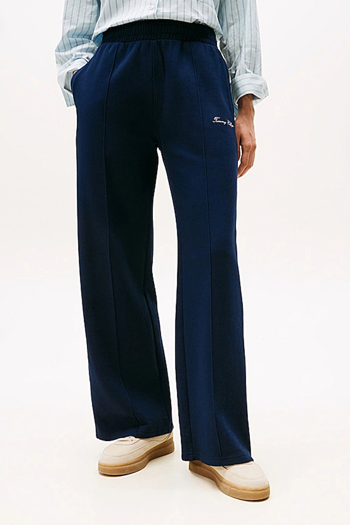 Kadın Nervür Detaylı Geniş Paça Eşofman Altı - Lacivert | XL