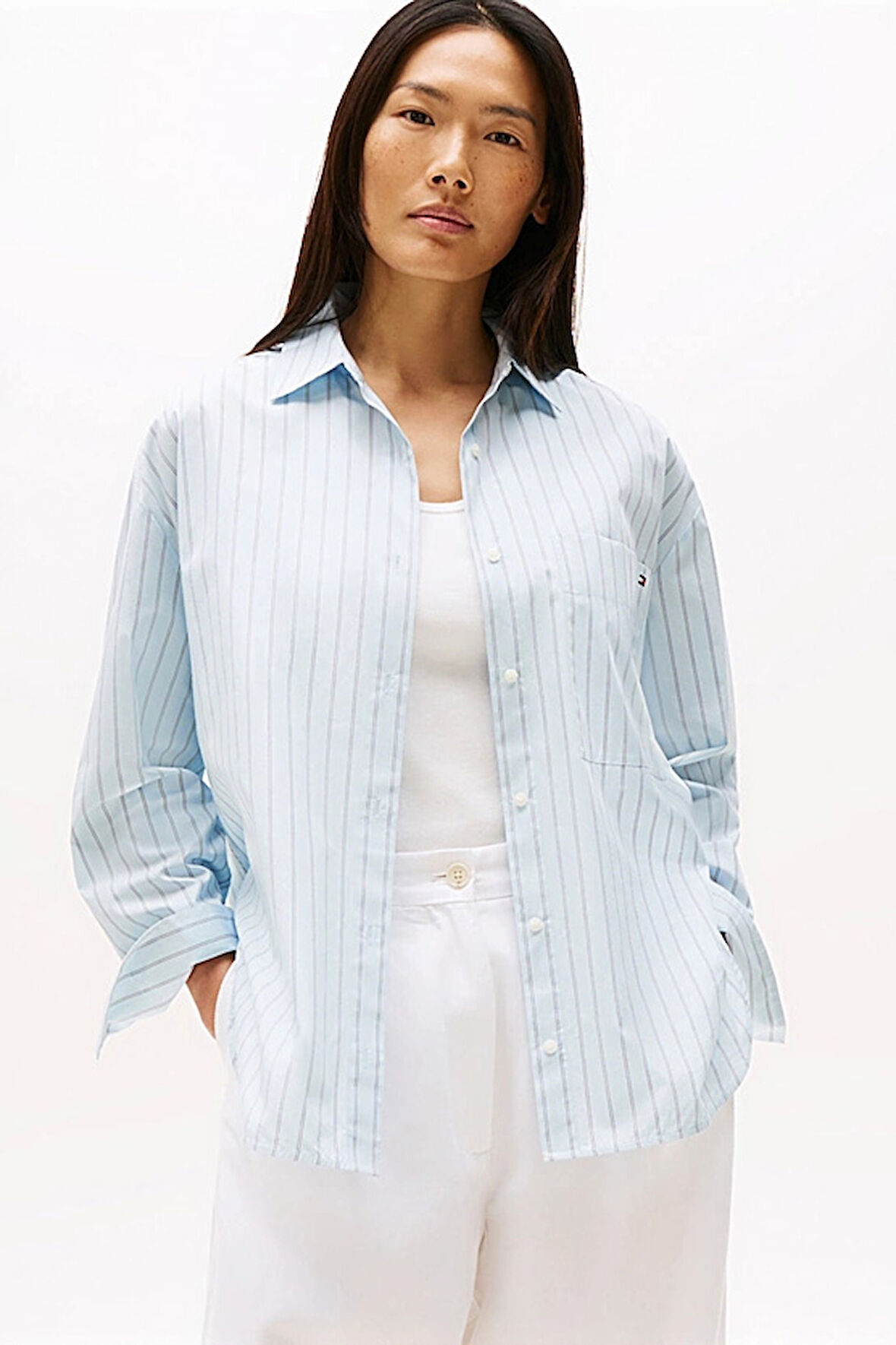 Kadın Rahat Kesim Çizgili Gömlek - Açık Mavi | 42