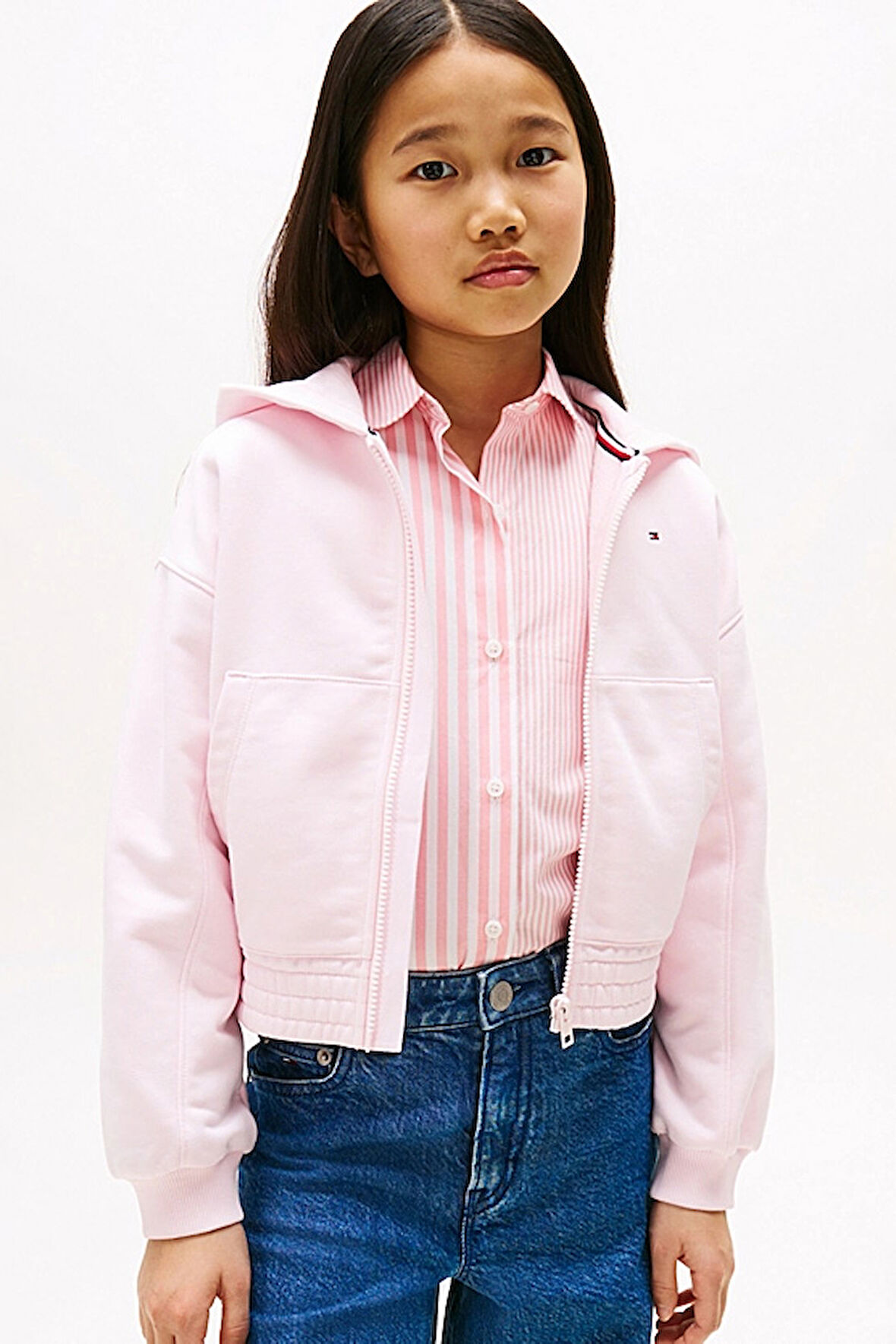 Kız Çocuk Beli Gipe Lastikli Fermuarlı Sweatshirt - Pembe | 8 Yaş