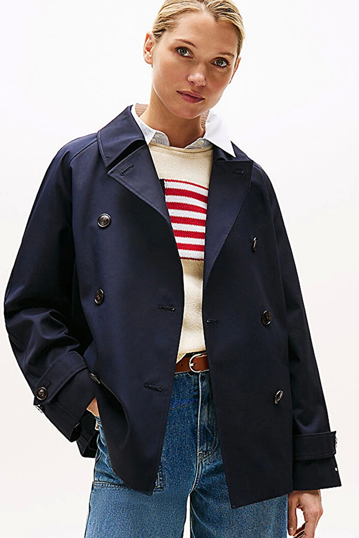 Tommy Hilfiger Kadın Pamuklu Normal Kesim Kısa Mavi Mont WW0WW45618DW5