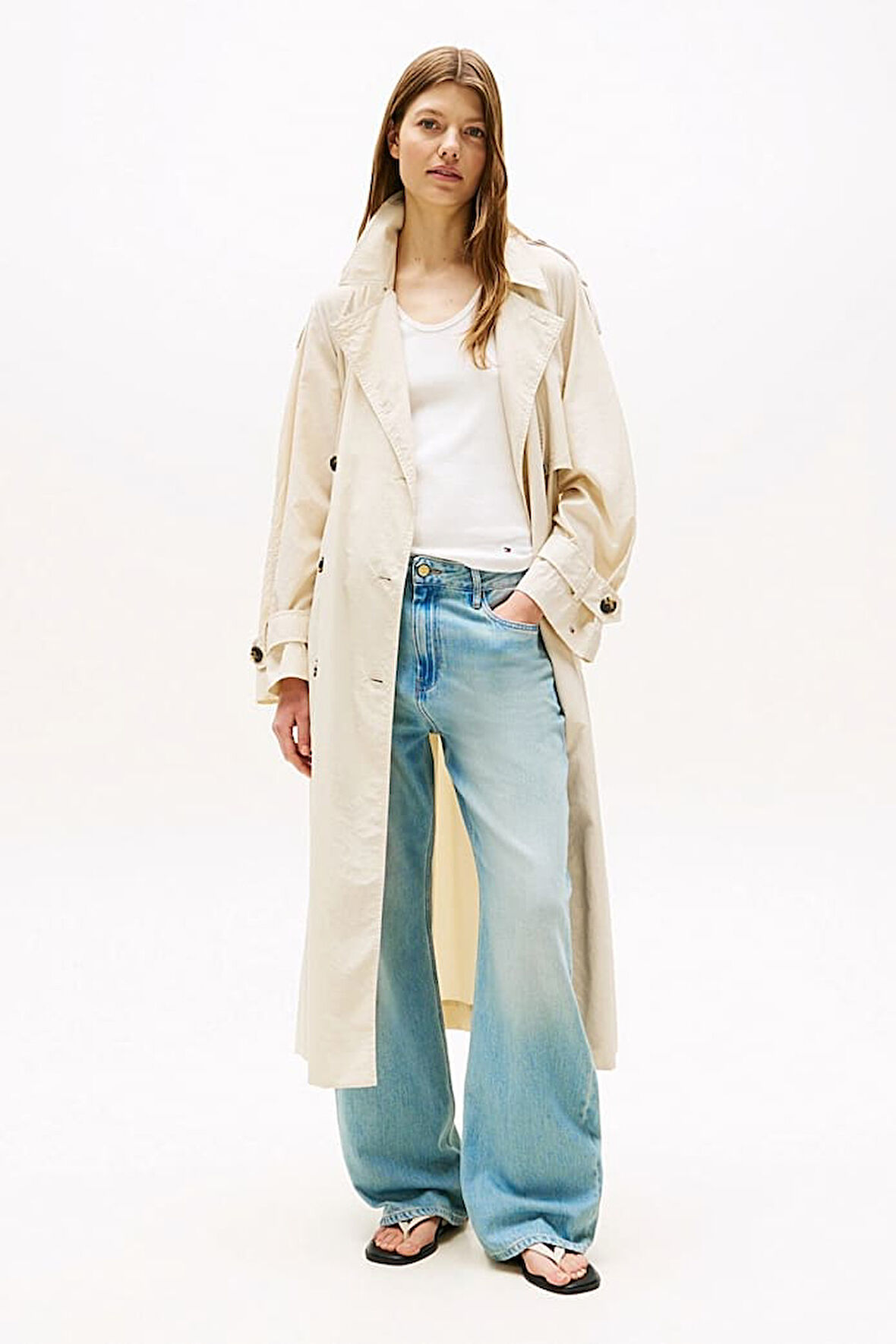 Kadın Oversize Fit Kemerli Trençkot - Krem | L-XL