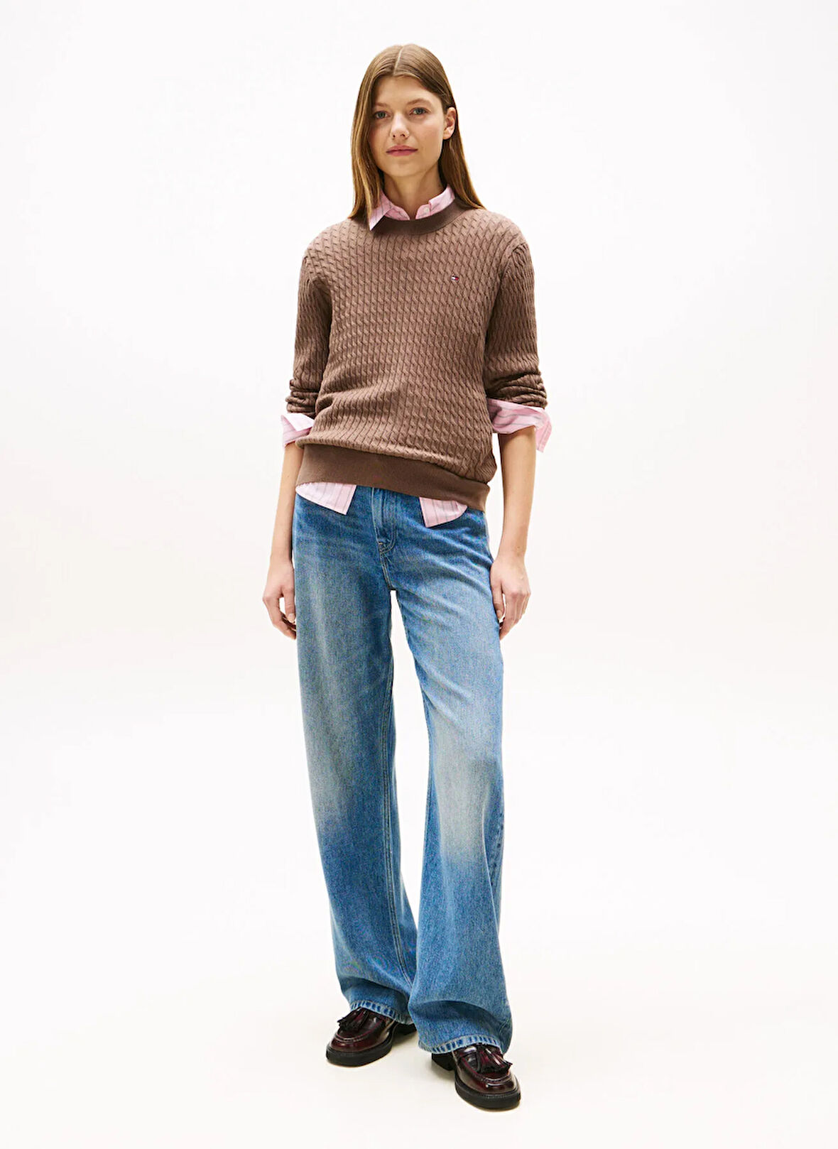 Tommy Hilfiger Yuvarlak Yaka Standart Düz Kahve Kazak Kadın WW0WW44993GTO