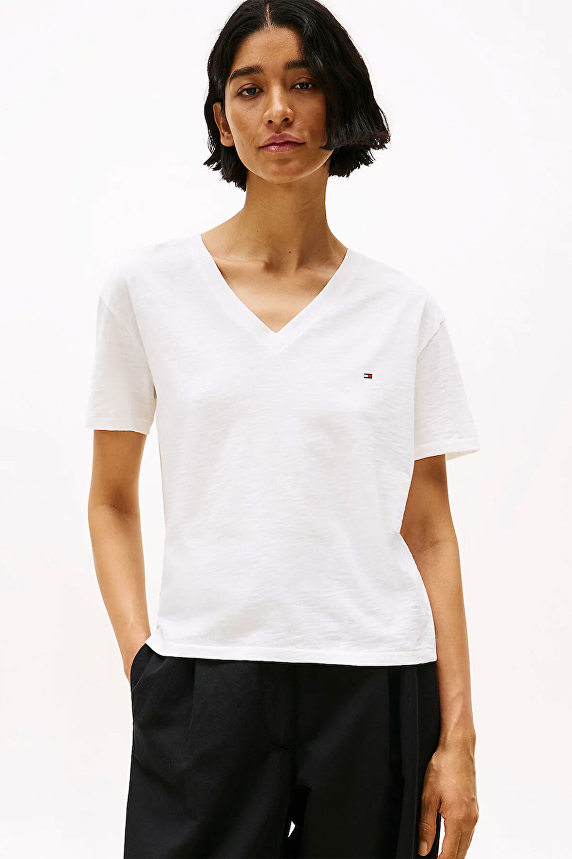 Kadın Crop V Yaka Kısa Kollu T-Shirt - Ekru | M