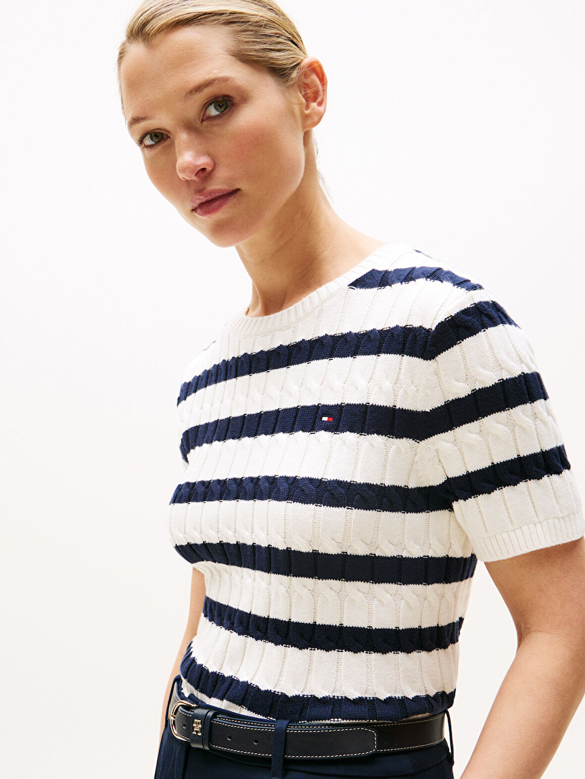 CO CABLE MID GG S/S C-NK SWT Kadın Beyaz Kazak - WW0WW45656