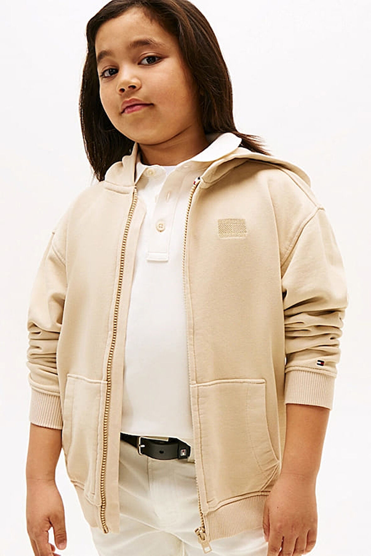 Erkek Çocuk Regular Fit Kapüşonlu Fermuarlı Tonal Logolu Sweatshirt - Bej | 7 Yaş