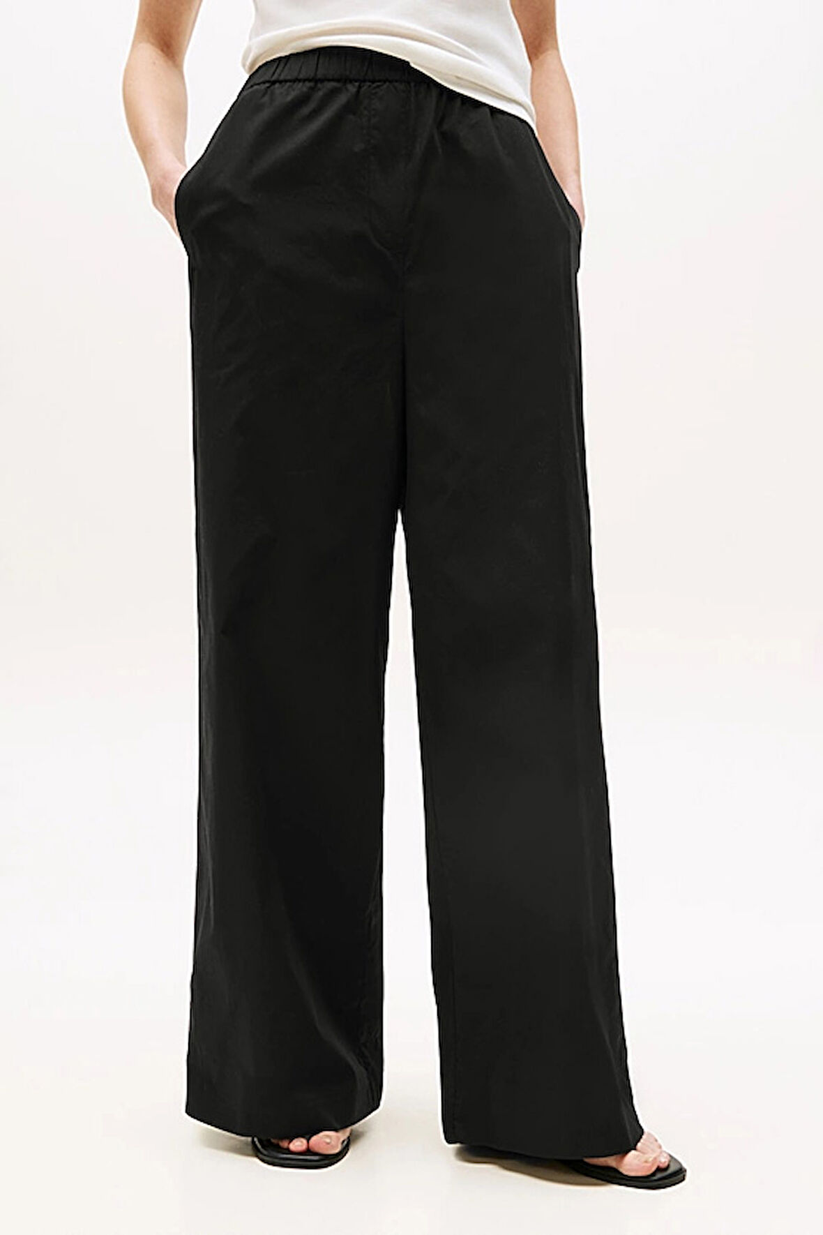 Kadın Beli Lastikli Geniş Paça Pantolon - Siyah | 44