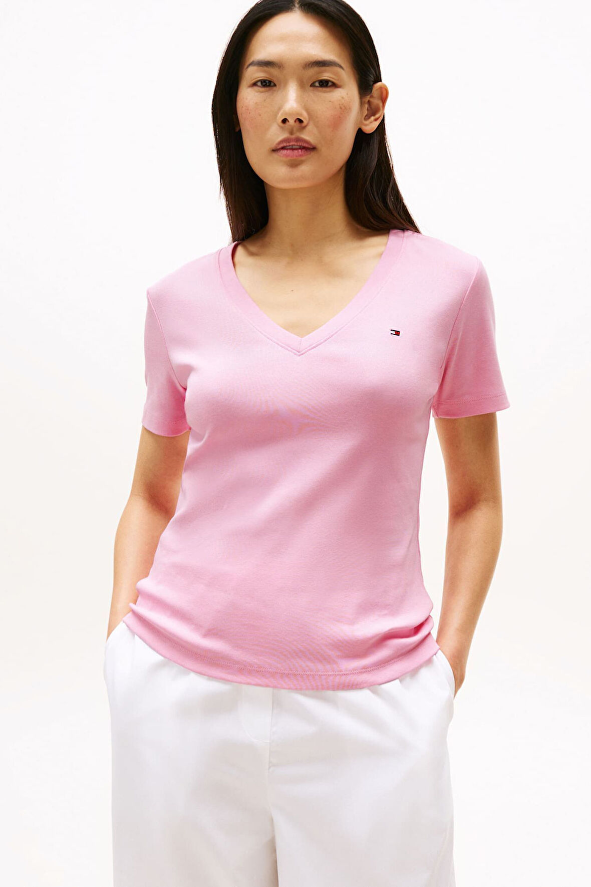 Kadın Slim Cody V-Yaka Kısa Kollu T-Shirt - Pembe | S