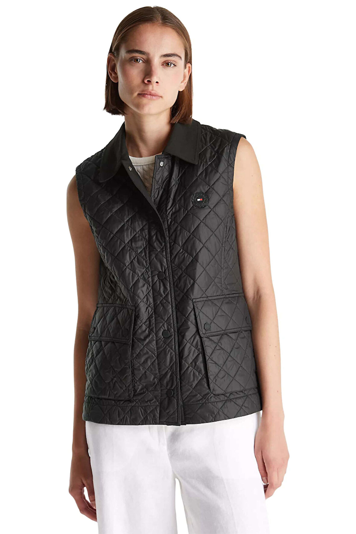 Kadın Slim Fit Kapitone Gömlek Yaka Yelek - Siyah | M