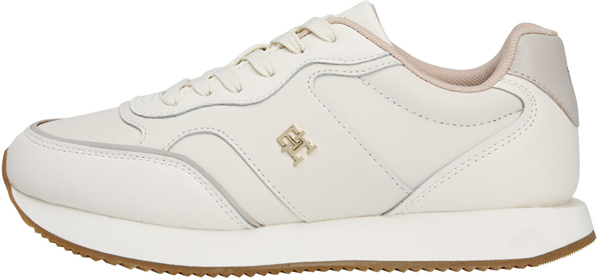 TOMMY HILFIGER Kadın Metal Marka Logolu %100 Deri Full Bağcıklı Günlük Kullanıma Uygun Şık Görünümlü Beyaz Sneaker FW0FW08696 0LI