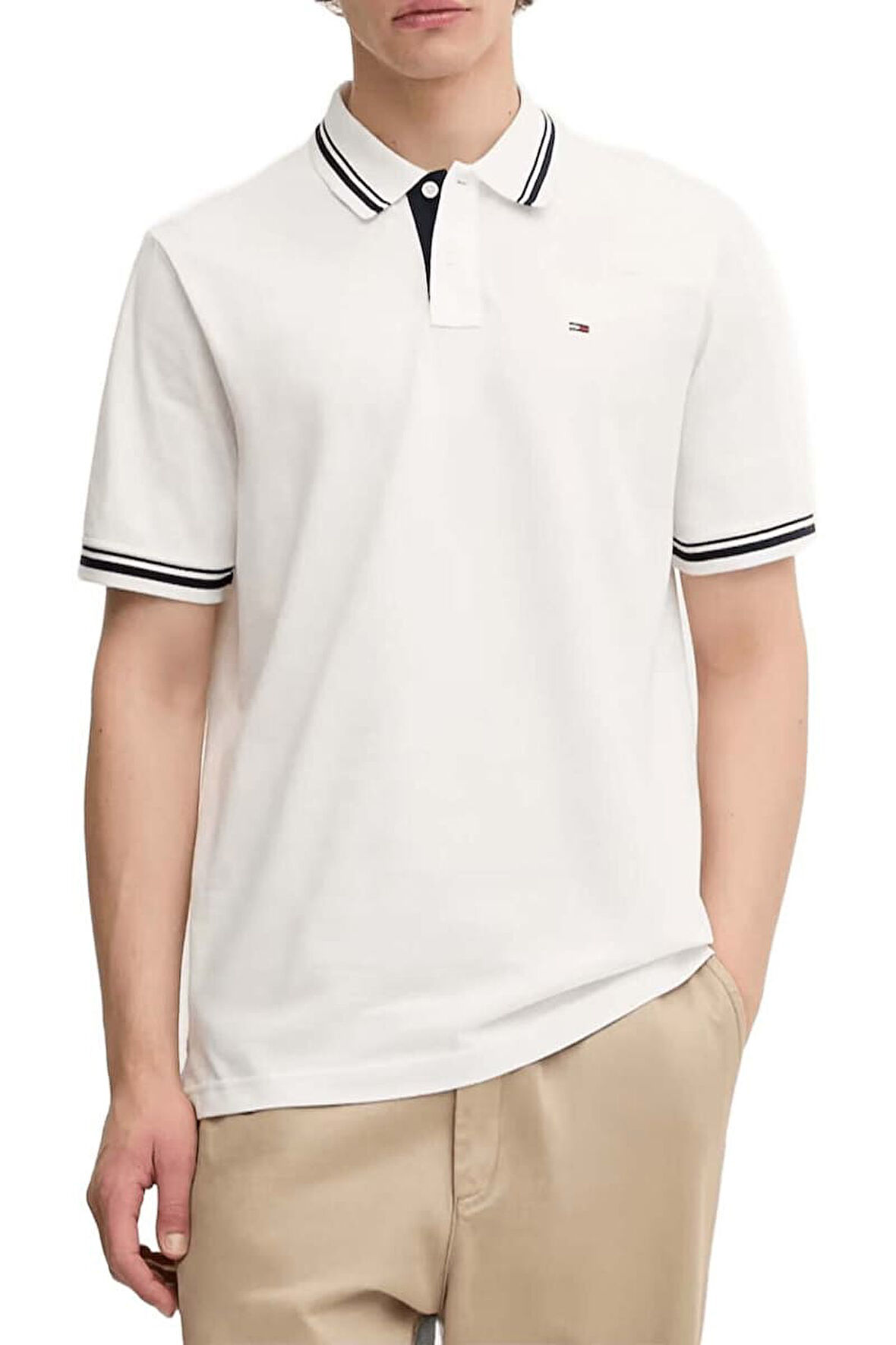 Erkek Regular Fit Yaka ve Kol Ucu Çizgili Polo T-Shirt - Ekru | L