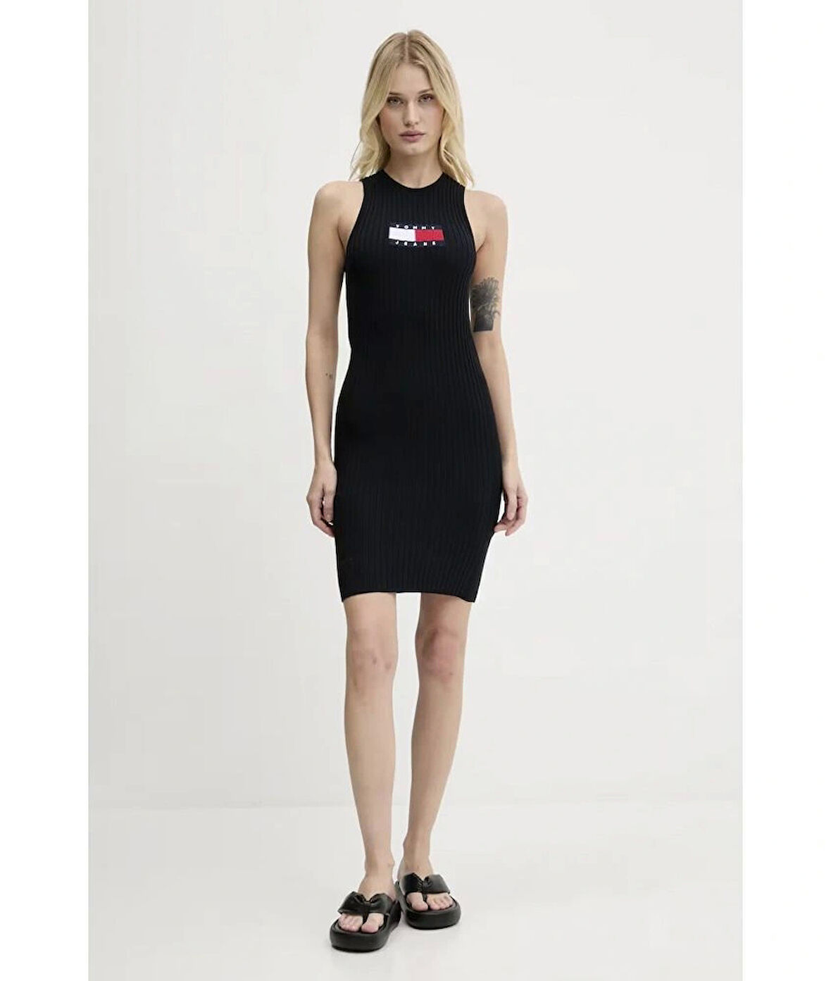 Tommy Jeans TJW FLAG SWEATER MINI DRESS EXT Kadın Siyah Elbise DW0DW20877BDS