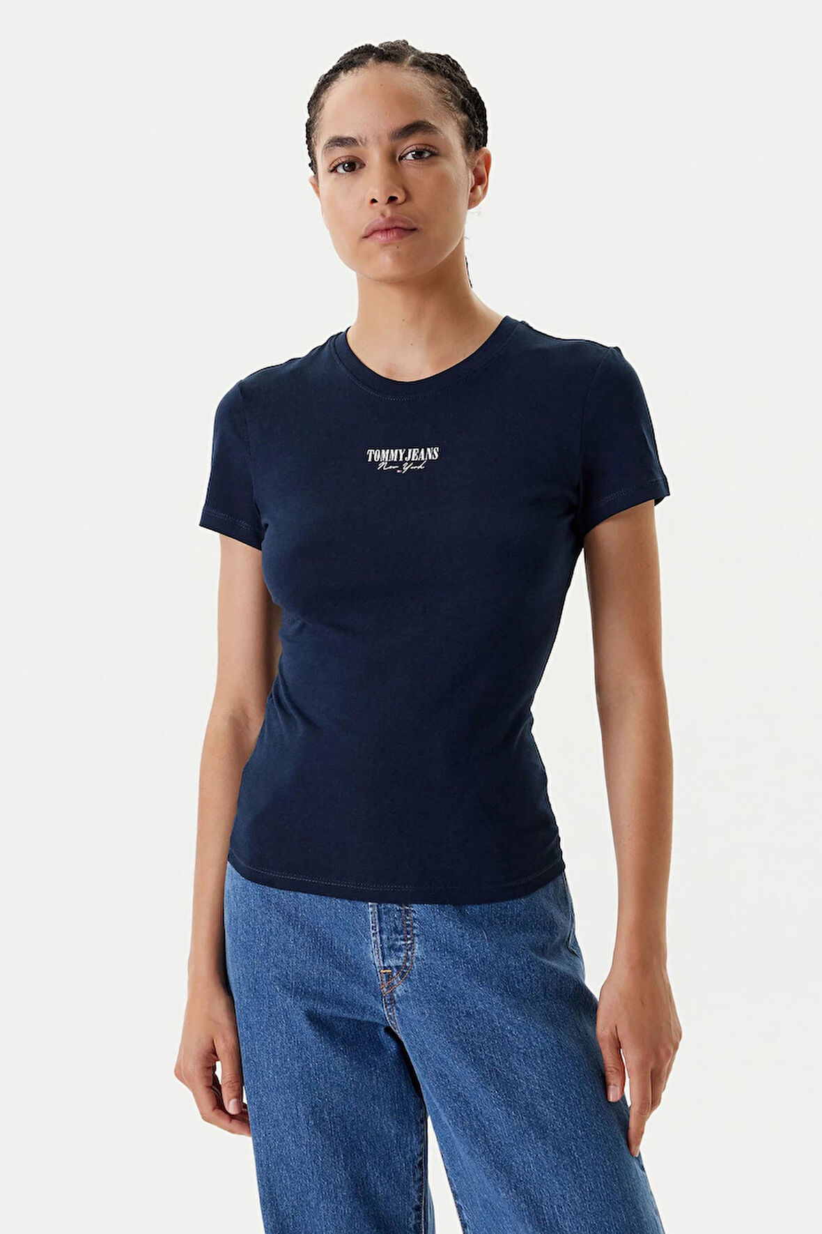 Kadın Slim Fit Logolu T-shirt - Lacivert | M