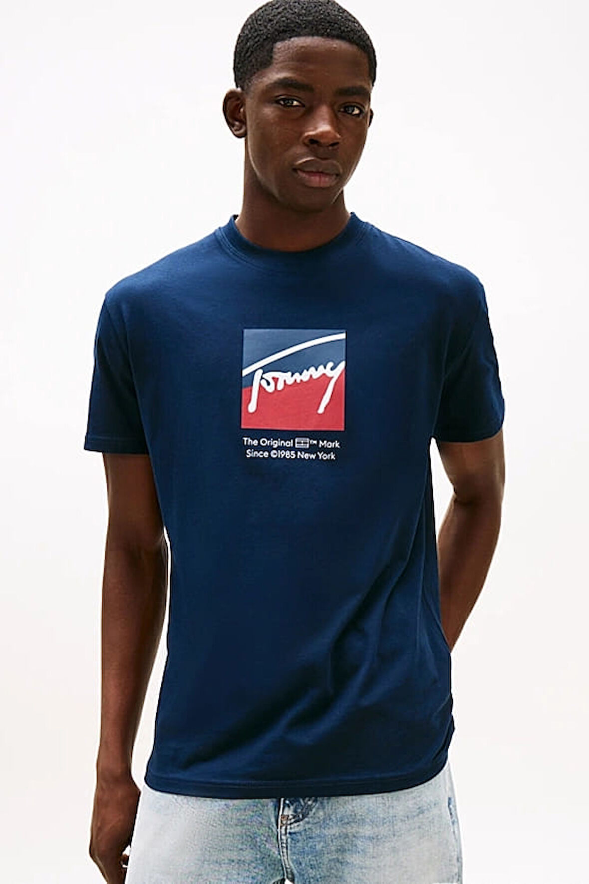 Erkek Signature Logo T-Shirt - Lacivert | M