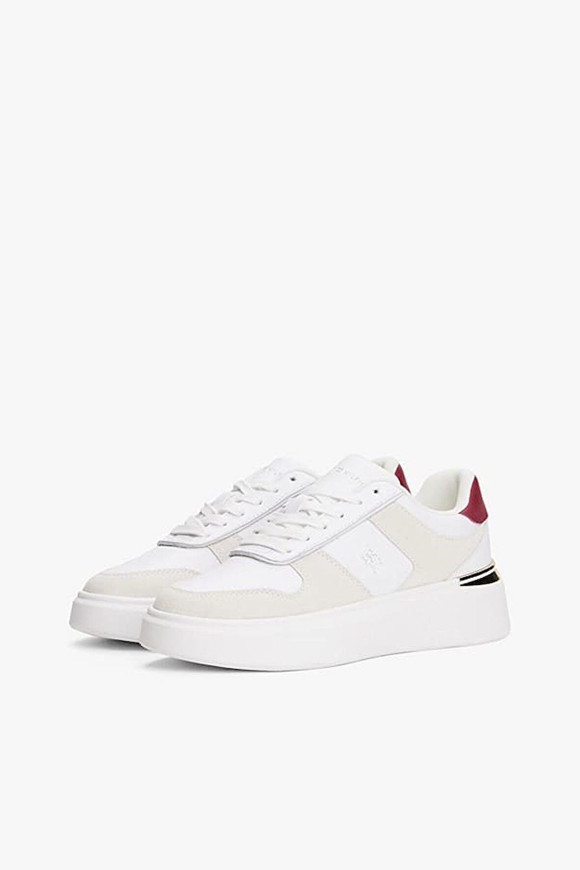 Kadın Süet ve Deri Detaylı Platform Tabanlı Kort Sneaker - Beyaz | 40