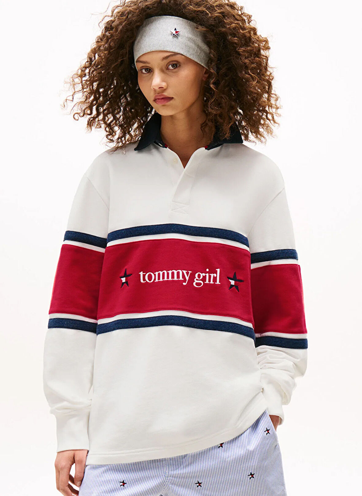 Tommy Jeans Gömlek Yaka Baskılı Ekru Kadın Sweatshırt DN0DN00068YBL