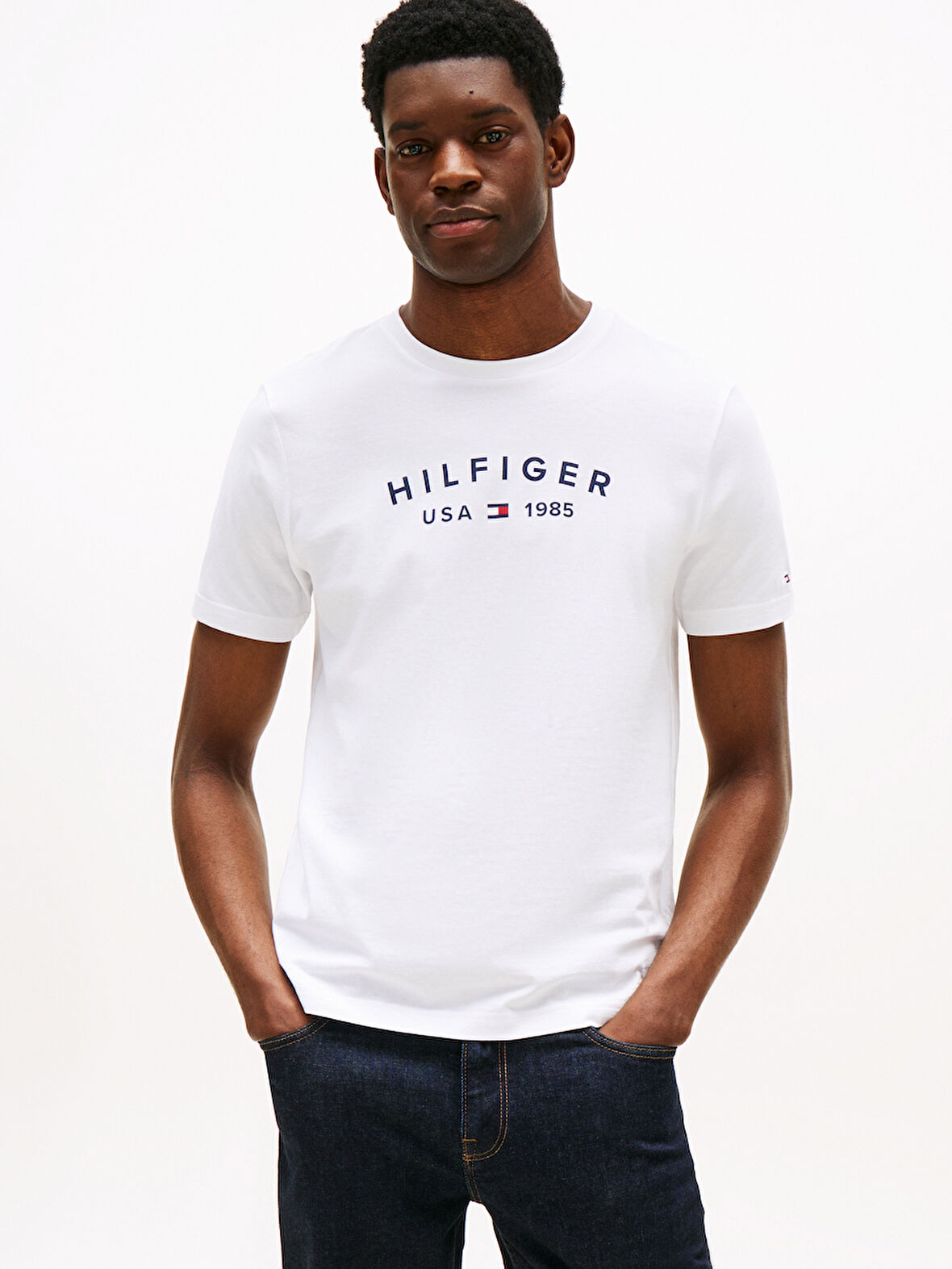 TOMMY HILFIGER Erkek  Beyaz T-Shirt MW0MW39356 YBR