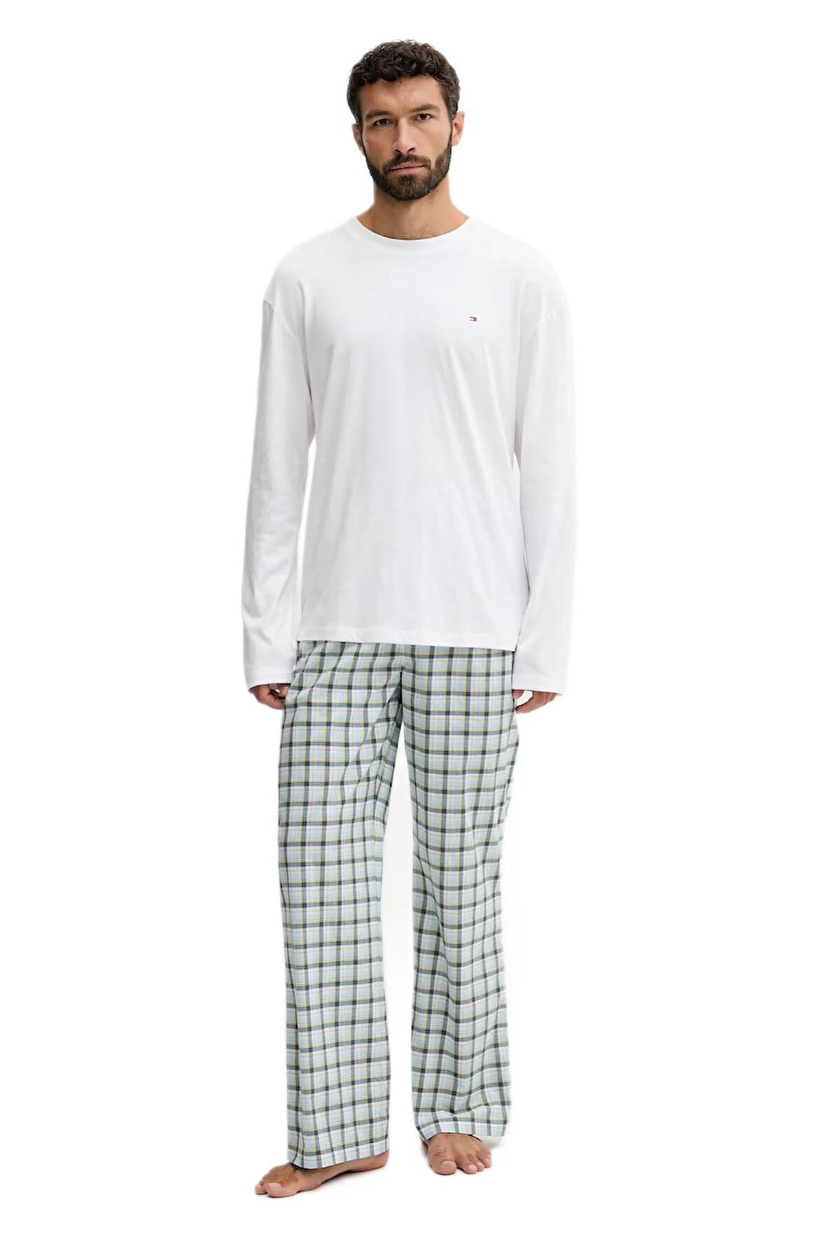 Tommy Hilfiger Erkek Beyaz Uzun Kollu Dokuma Pijama Takımı UM0UM03663