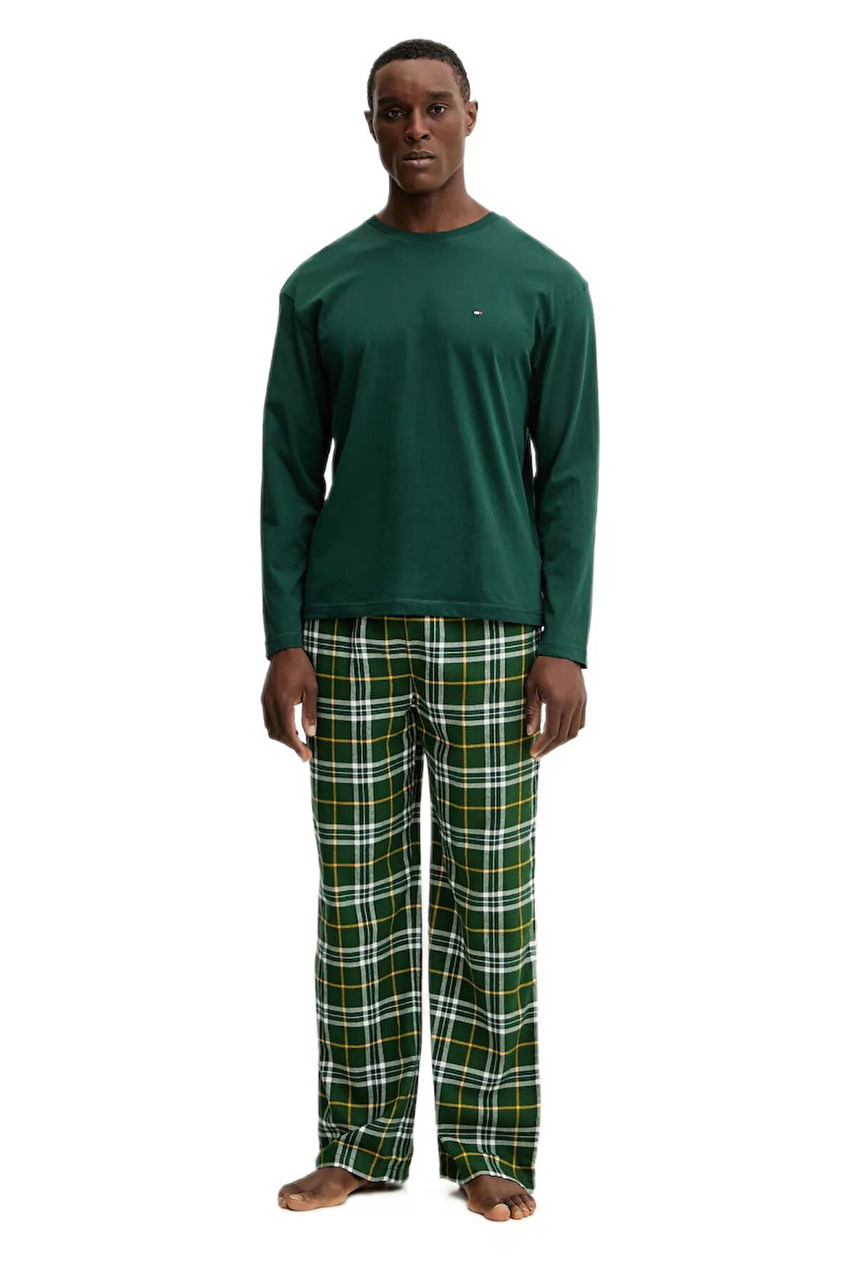 Tommy Hilfiger Erkek Yeşil Uzun Kollu Rahat Flanel Pijama Takımı UM0UM03657