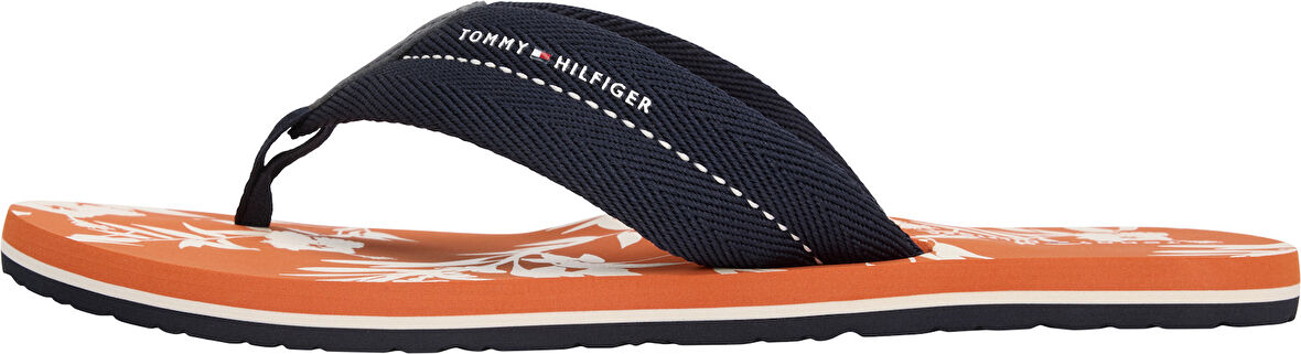 TOMMY HILFIGER Erkek Marka Logolu Polyster Üst Kısımlı Eva Kauçuk Dış Tabanlı İmza Bantlı Parmak Arası Lacivert Terlik FM0FM05507 DW5