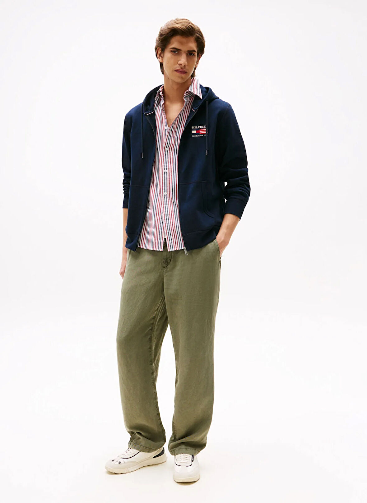 Tommy Hilfiger Kapüşon Yaka Mavi Erkek Sweatshırt MW0MW39691DW5_AMERICANA ZIP THROUGH