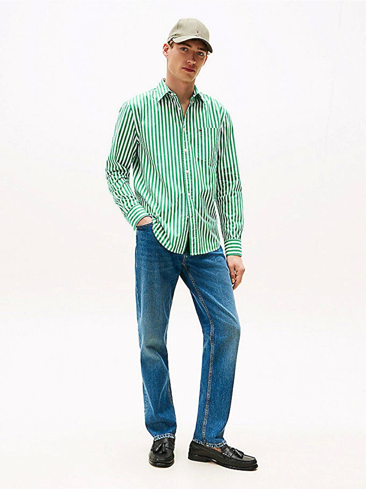 Tommy Hilfiger Erkek Flex Poplin Bold Yeşil  Gömlek MW0MW394510CD