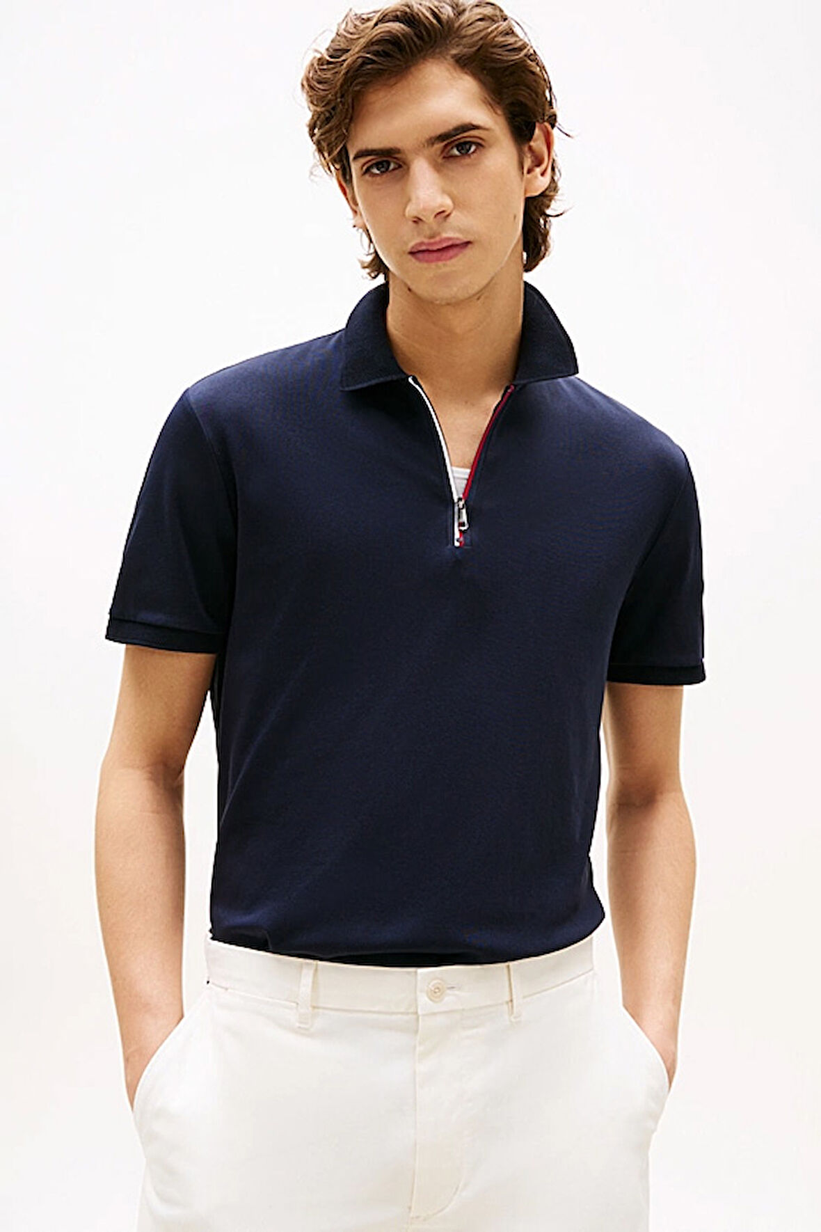 Erkek Interlock Zip Polo - Lacivert | M