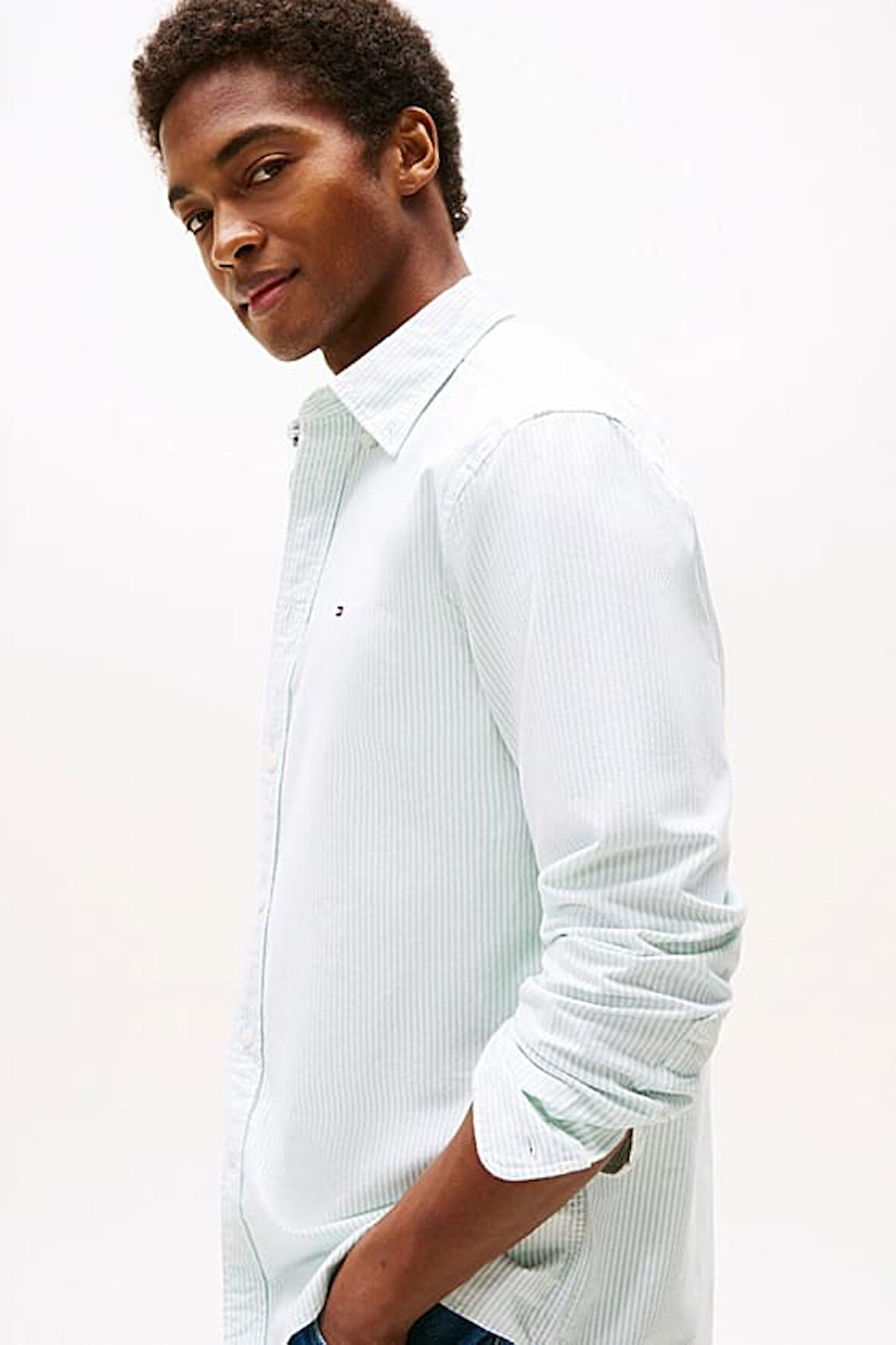 Erkek Regular Fit Çizgili Pamuklu Oxford Gömlek - Yeşil | M