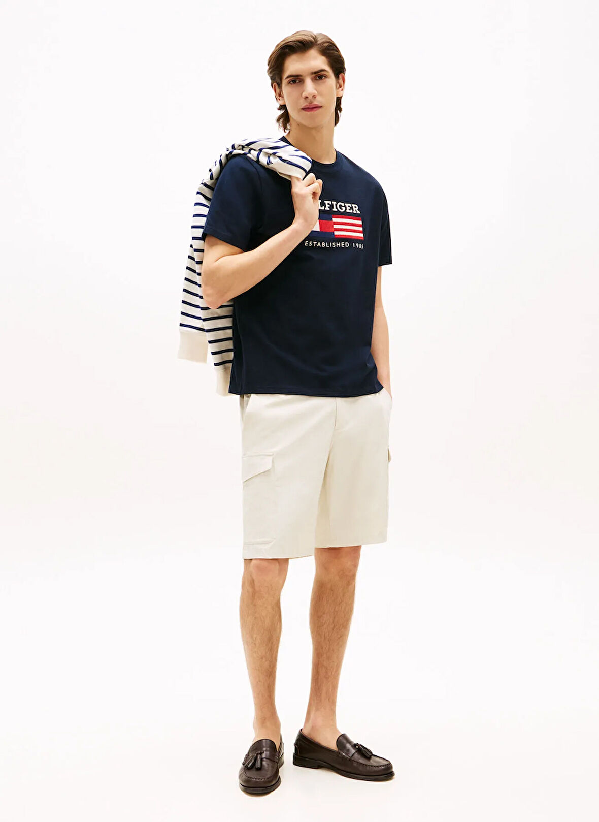 Tommy Hilfiger Bisiklet Yaka Mavi Erkek T-Shirt MW0MW39843DW5_AMERICANA MONOTYPE FL