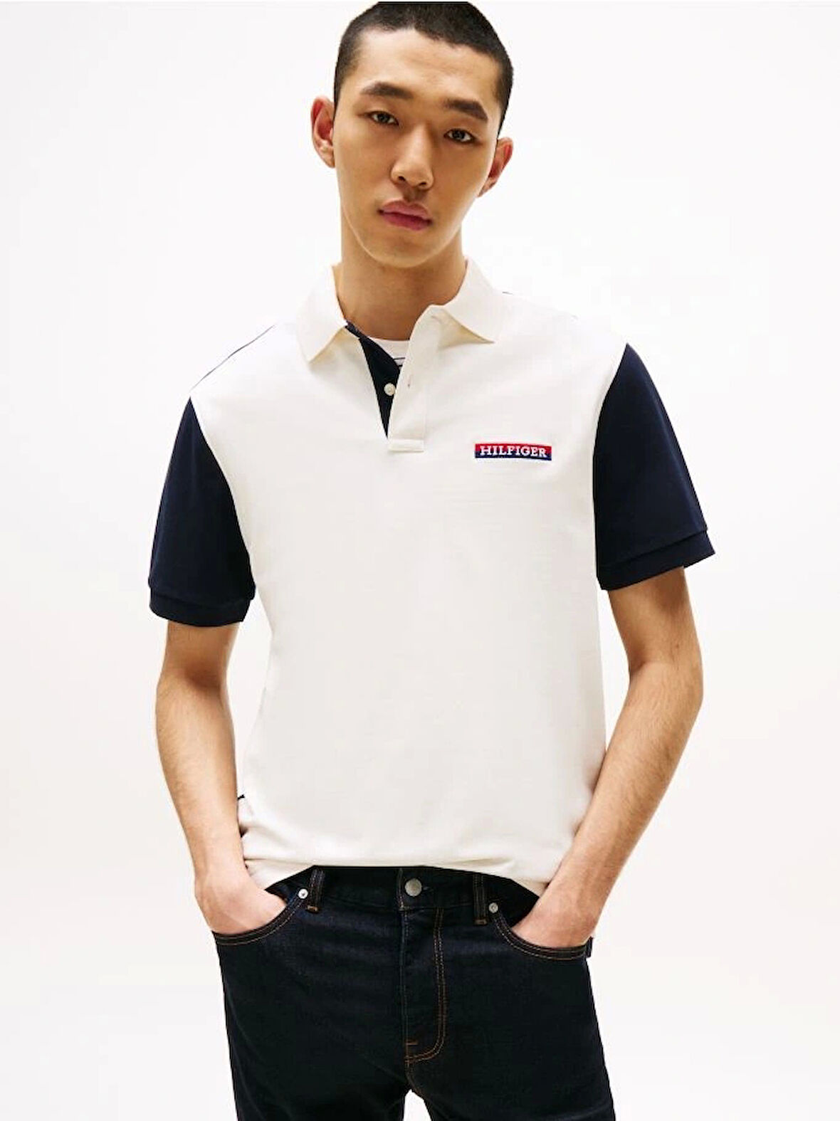 Tommy Hilfiger ARCHIVE COLORBLOCK POLO Erkek Beyaz T-shirt MW0MW405910FA