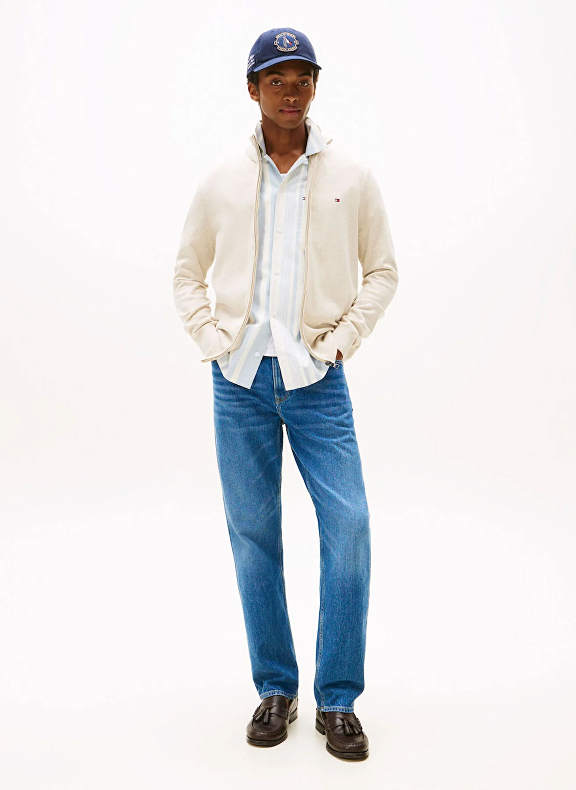 Tommy Hilfiger Bisiklet Yaka Normal Bej Erkek Kazak MW0MW36517HGF_ESSENTIAL COTTON ZIP