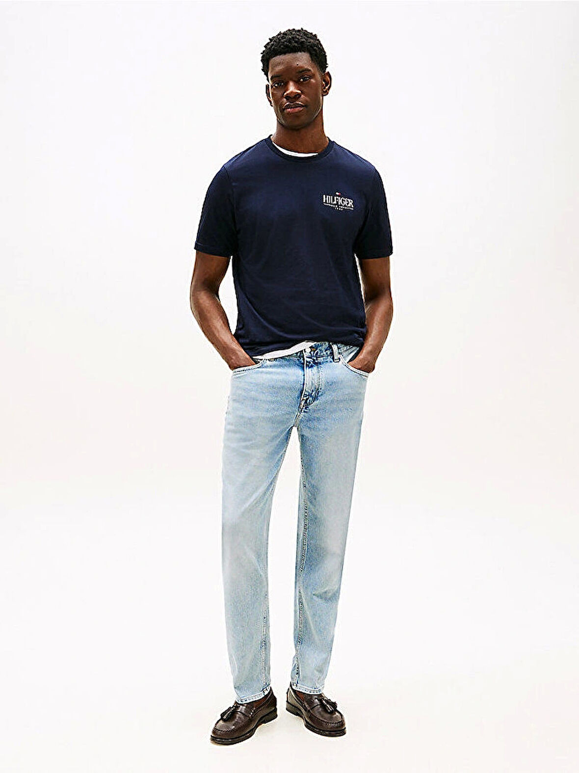 Tommy Hilfiger HILFIGER STACK TEE Erkek Mavi T-shirt MW0MW39355DW5
