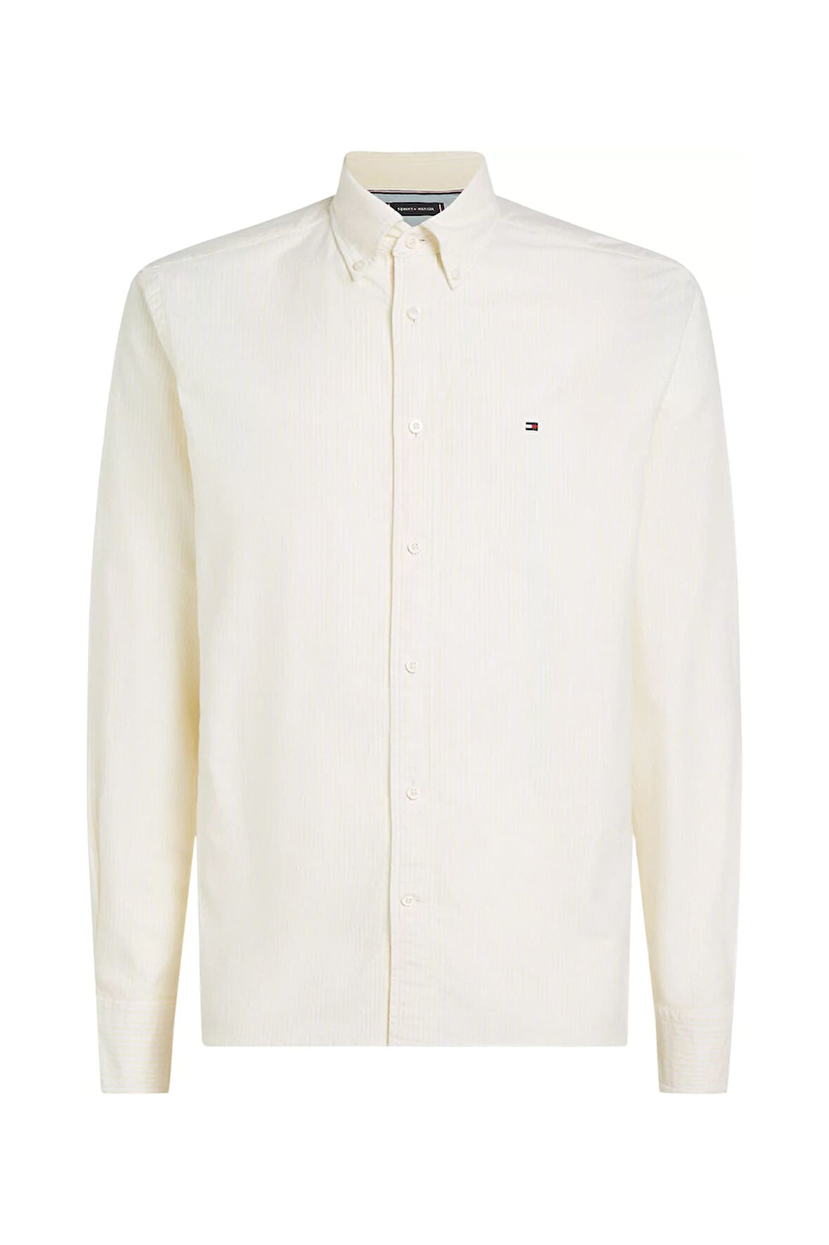 Erkek Oxford Çizgili Düğmeli Yaka Gömlek – Sarı/Beyaz | XS