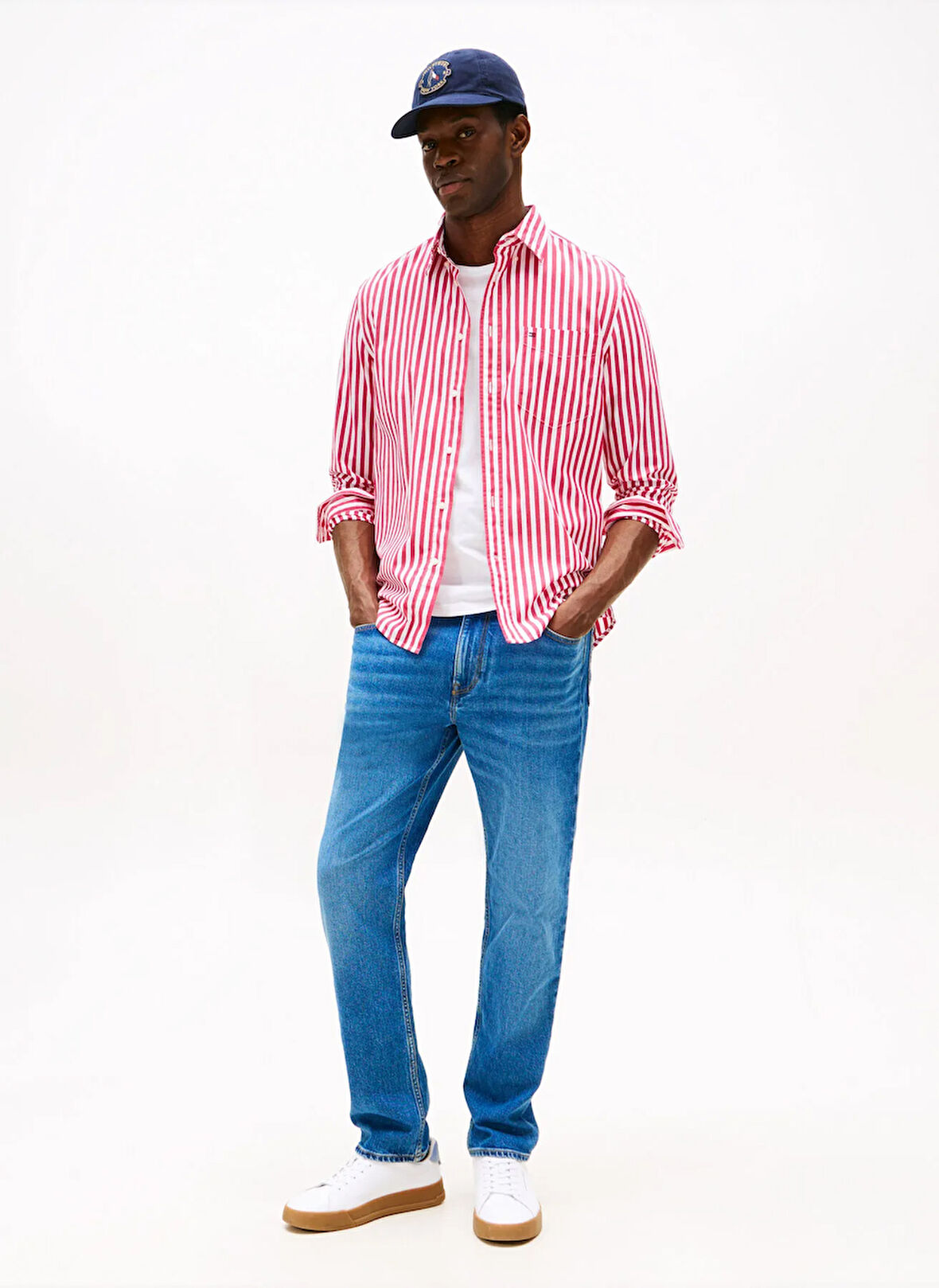 Tommy Hilfiger Normal Gömlek Yaka Pembe Erkek Gömlek MW0MW394510D1_FLEX POPLIN BOLD STRI