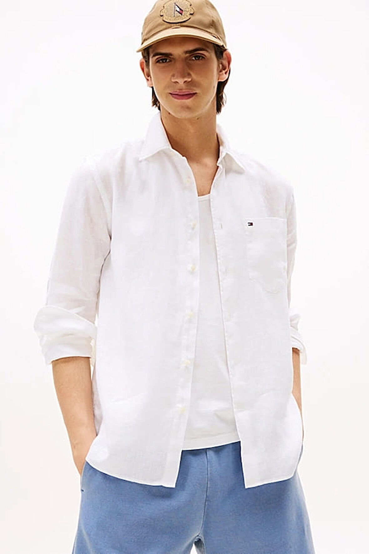 Erkek Th Piece Dye Linen Regular Fit Gömlek - Beyaz | M