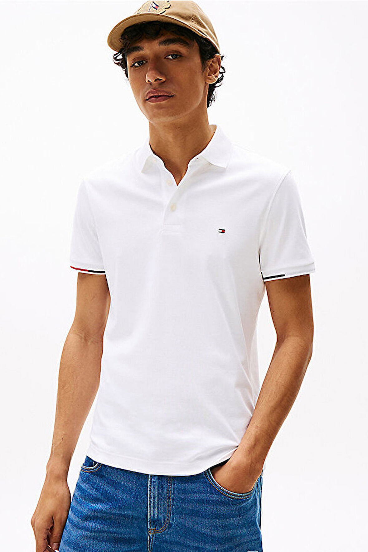 Erkek İnterlock Flagcuff Polo T-Shirt - Beyaz | L