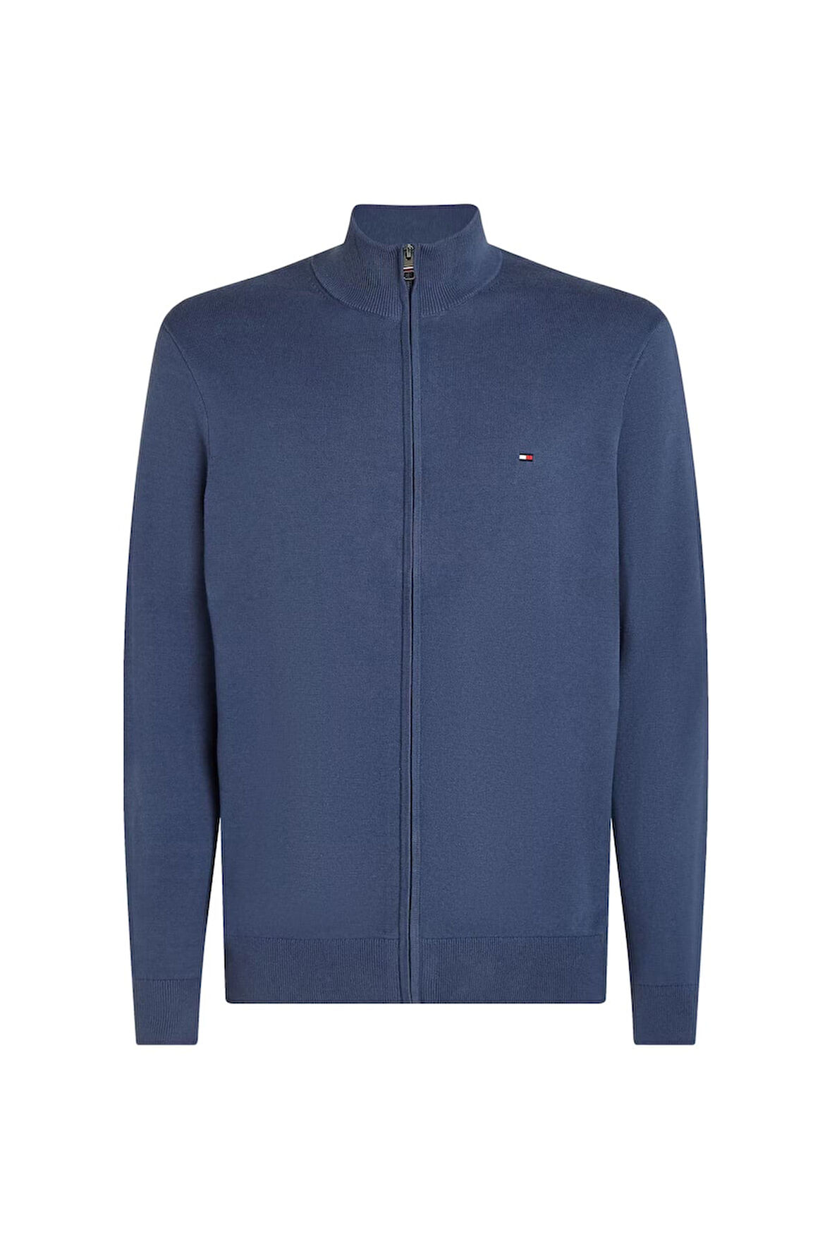 Erkek Fermuarlı Dik Yaka Pamuklu Triko Hırka - Mavi | M