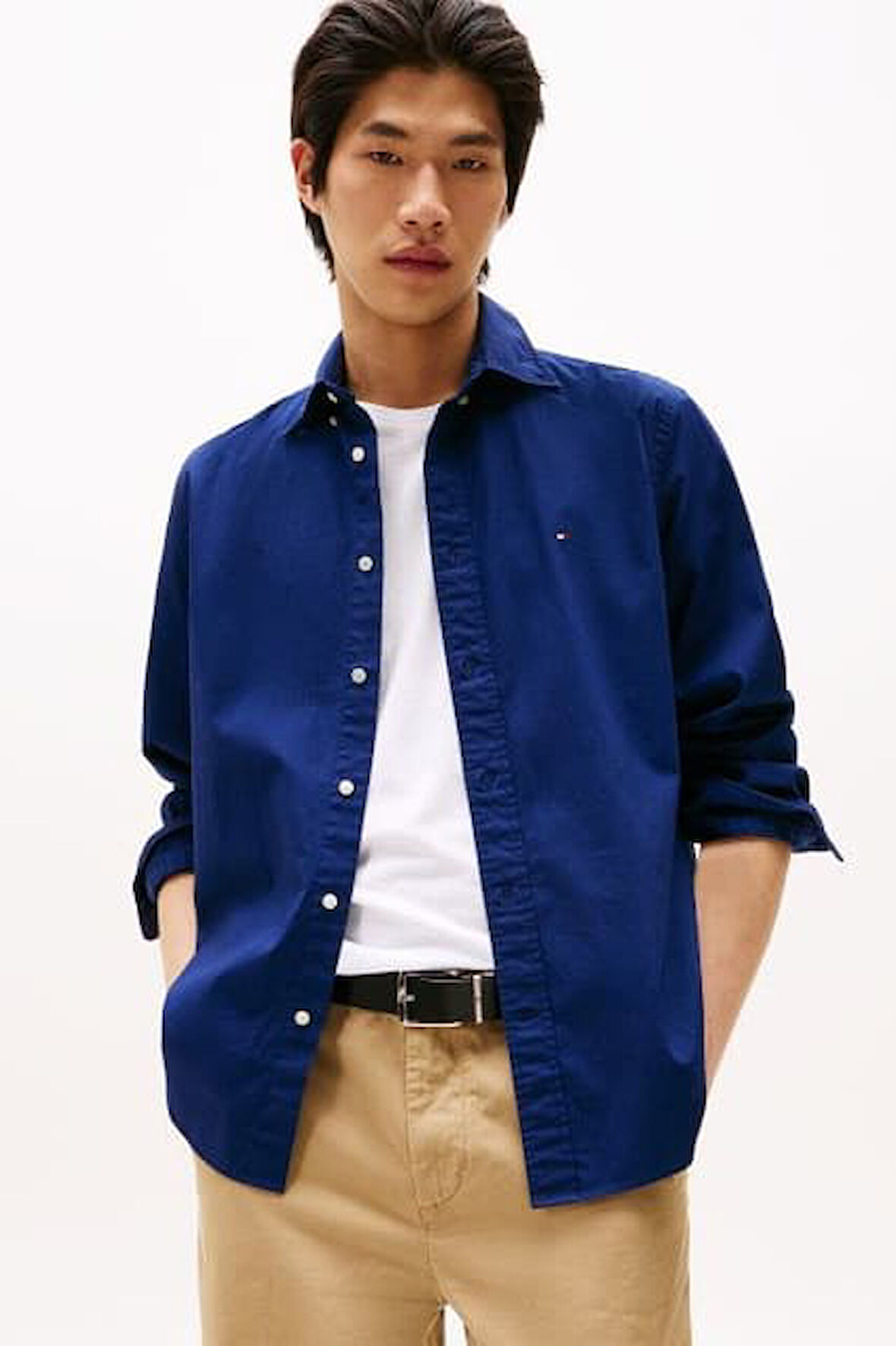Erkek Regular Fit Düğmeli Yaka Poplin Gömlek - Lacivert | 2XL