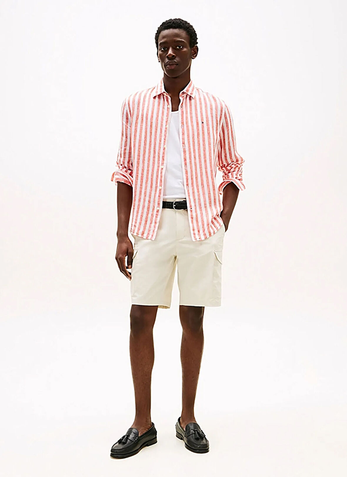 Tommy Hilfiger Normal Gömlek Yaka Turuncu Erkek Gömlek MW0MW394760DM_LT OXFD REGATTA STRIP