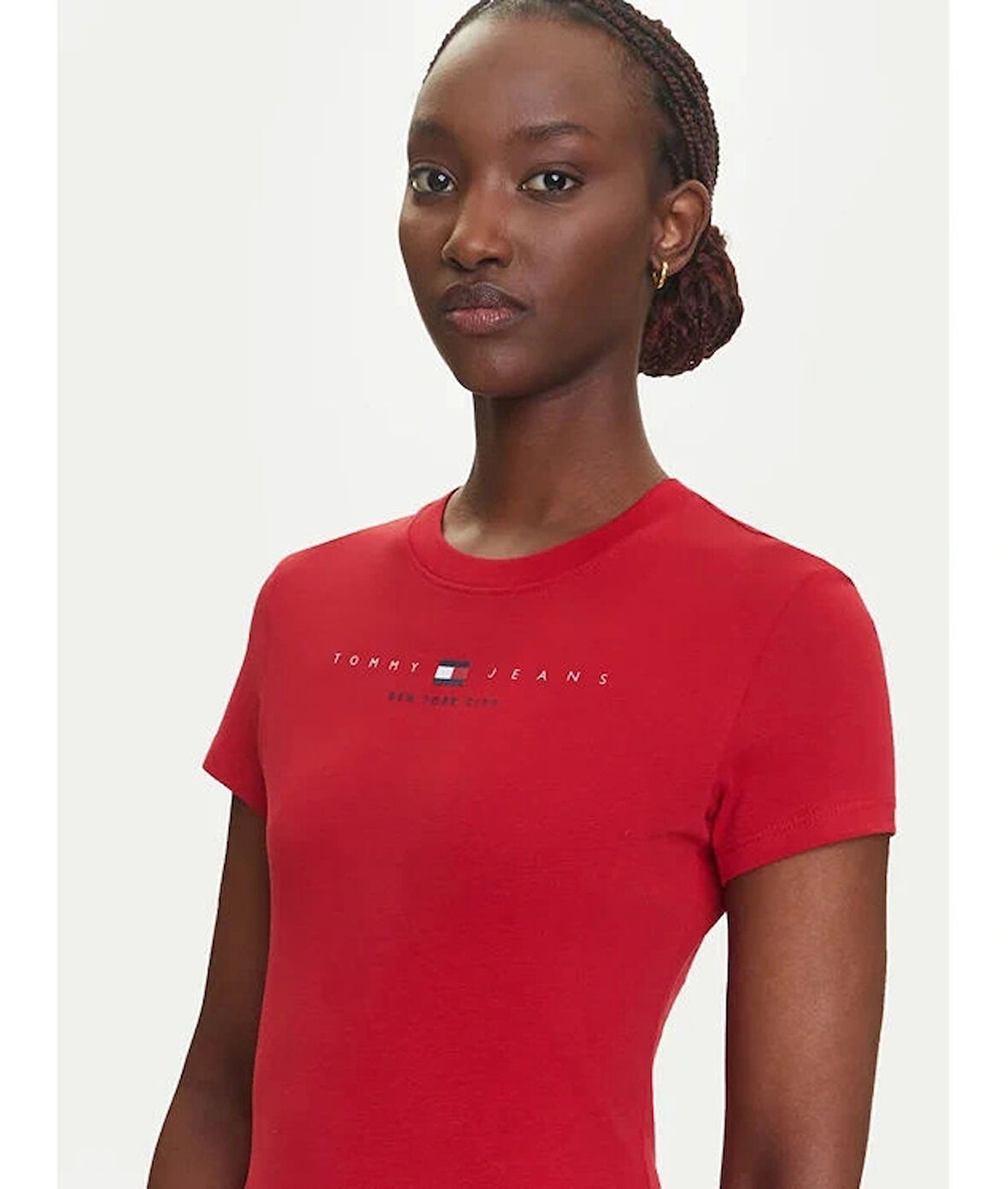 Tommy Jeans TJW SLIM TJ US LINEAR SS TEE Kadın Kırmızı T-shirt DW0DW21422XLE