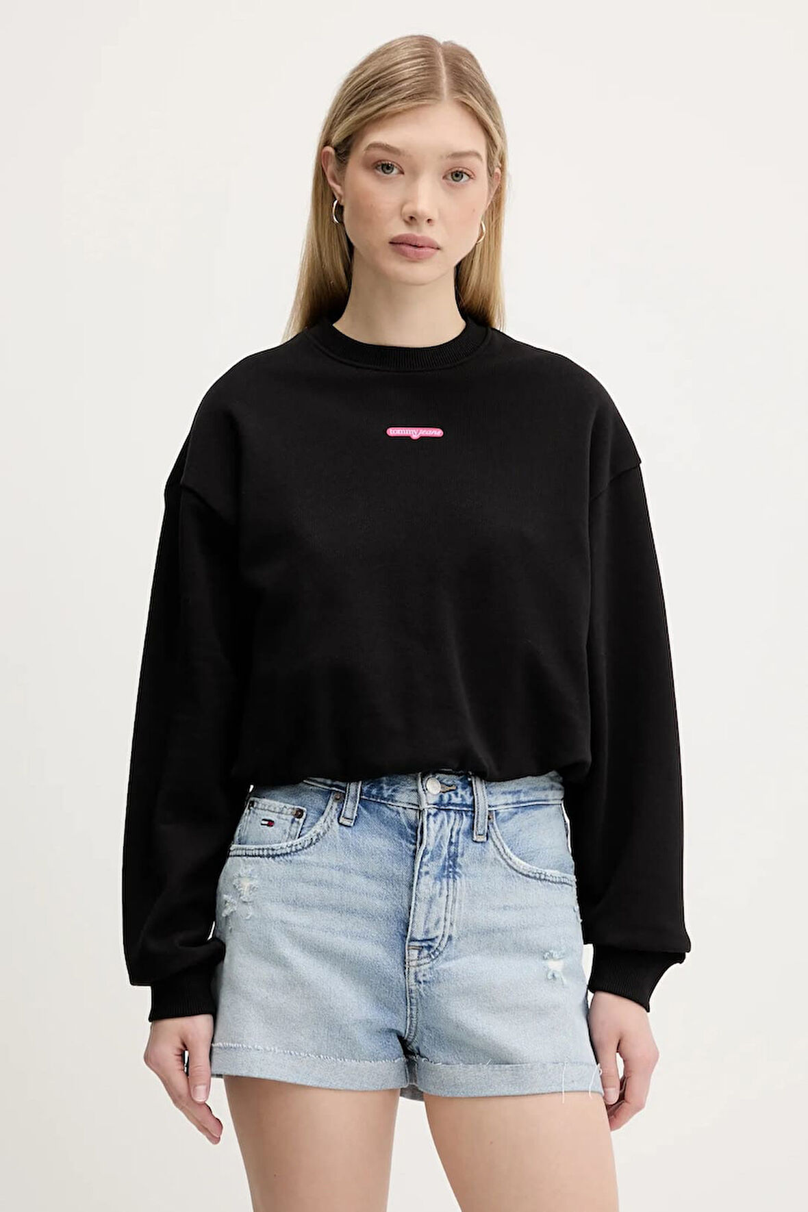 Kadın Crop Script Logolu Sweatshirt - Siyah | L