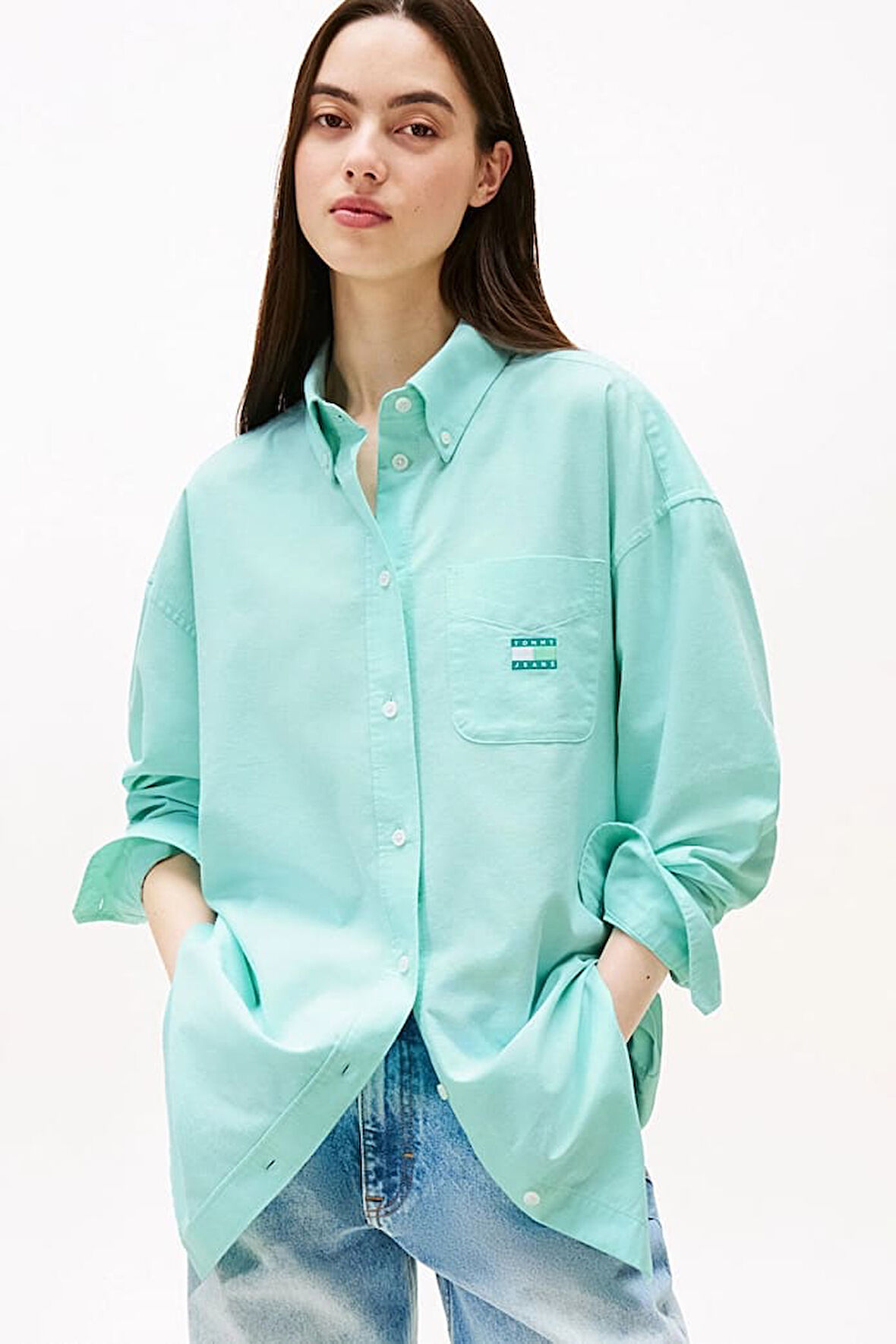 Kadın Oversize Cep Detaylı Gömlek - Mint Yeşili | M