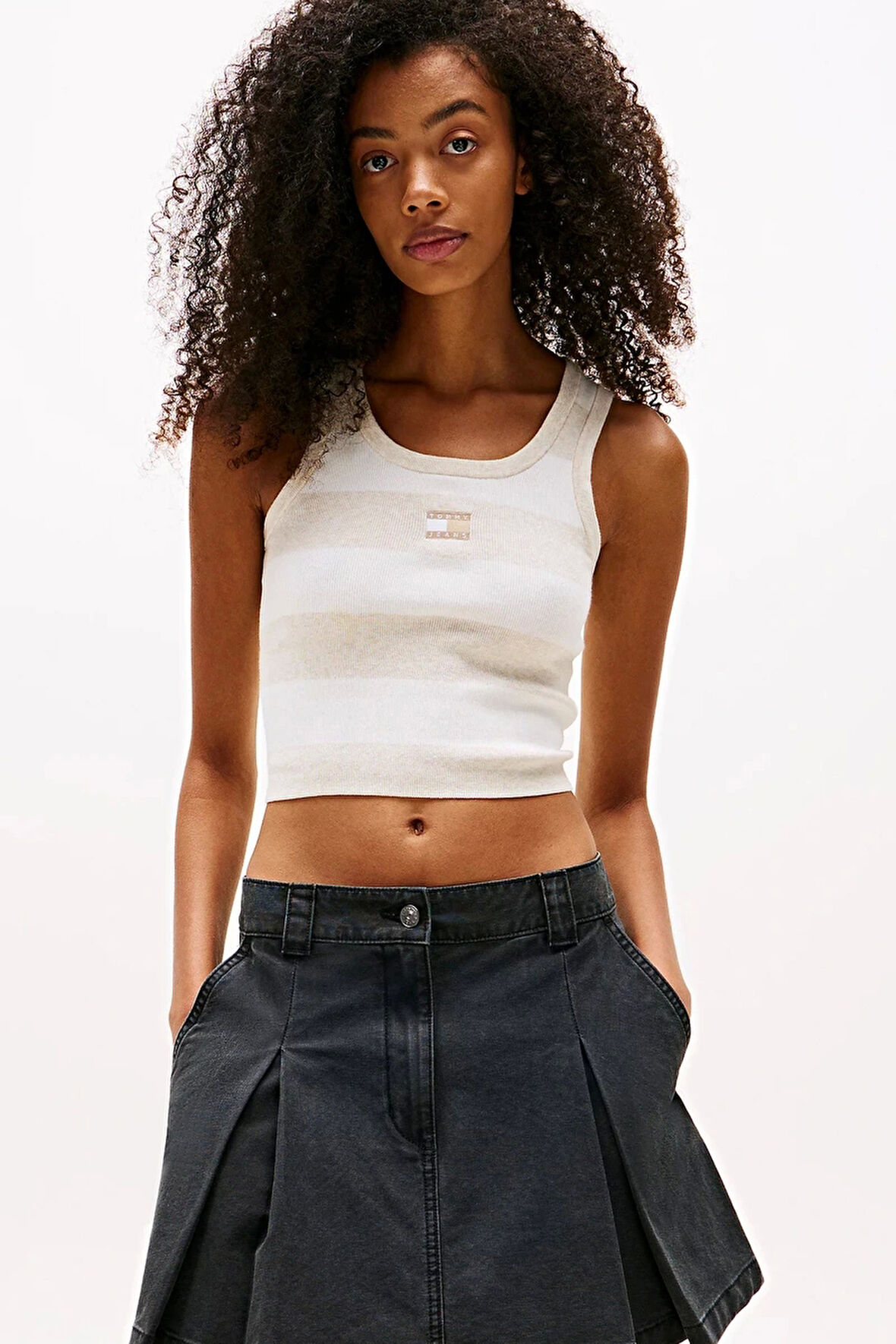 Tommy Jeans Tommy Jeans Çizgili Kısa Kadın  Bej Kazak DW0DW20969AE3