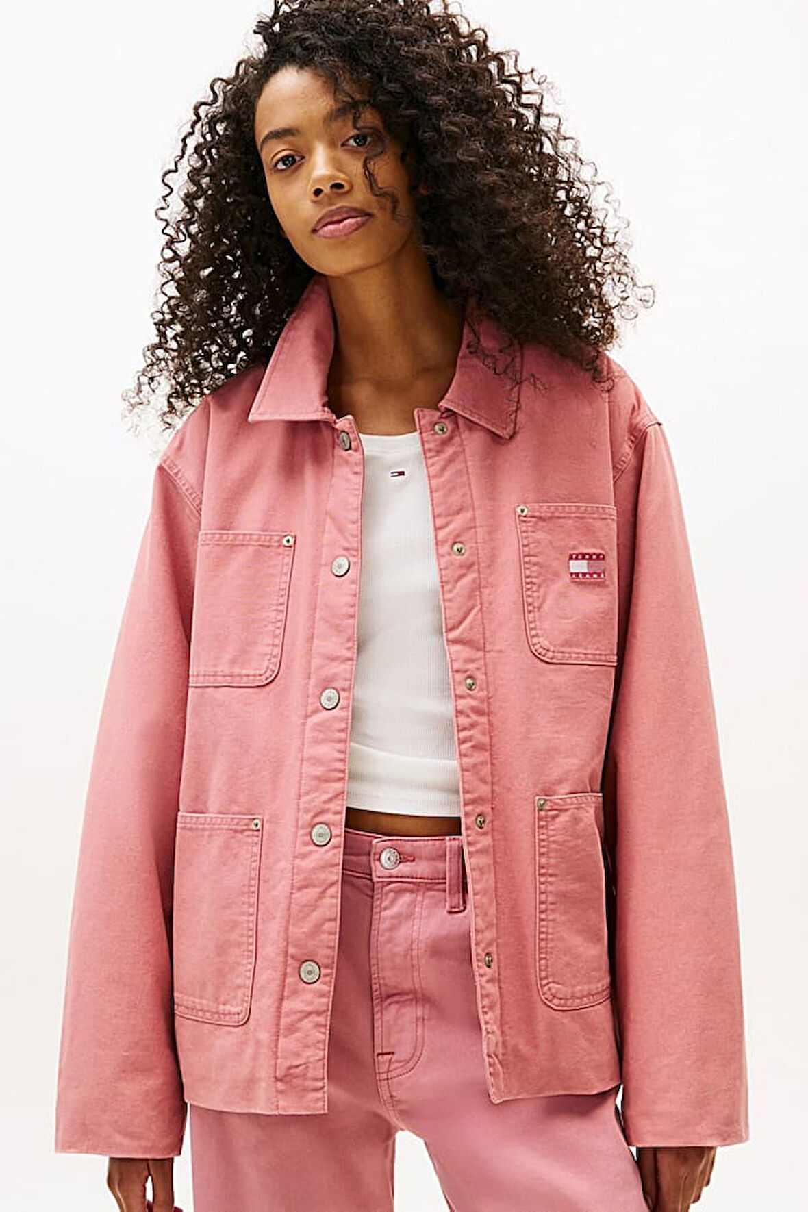 Kadın Yama Cepli İş Ceketi - Pembe | L